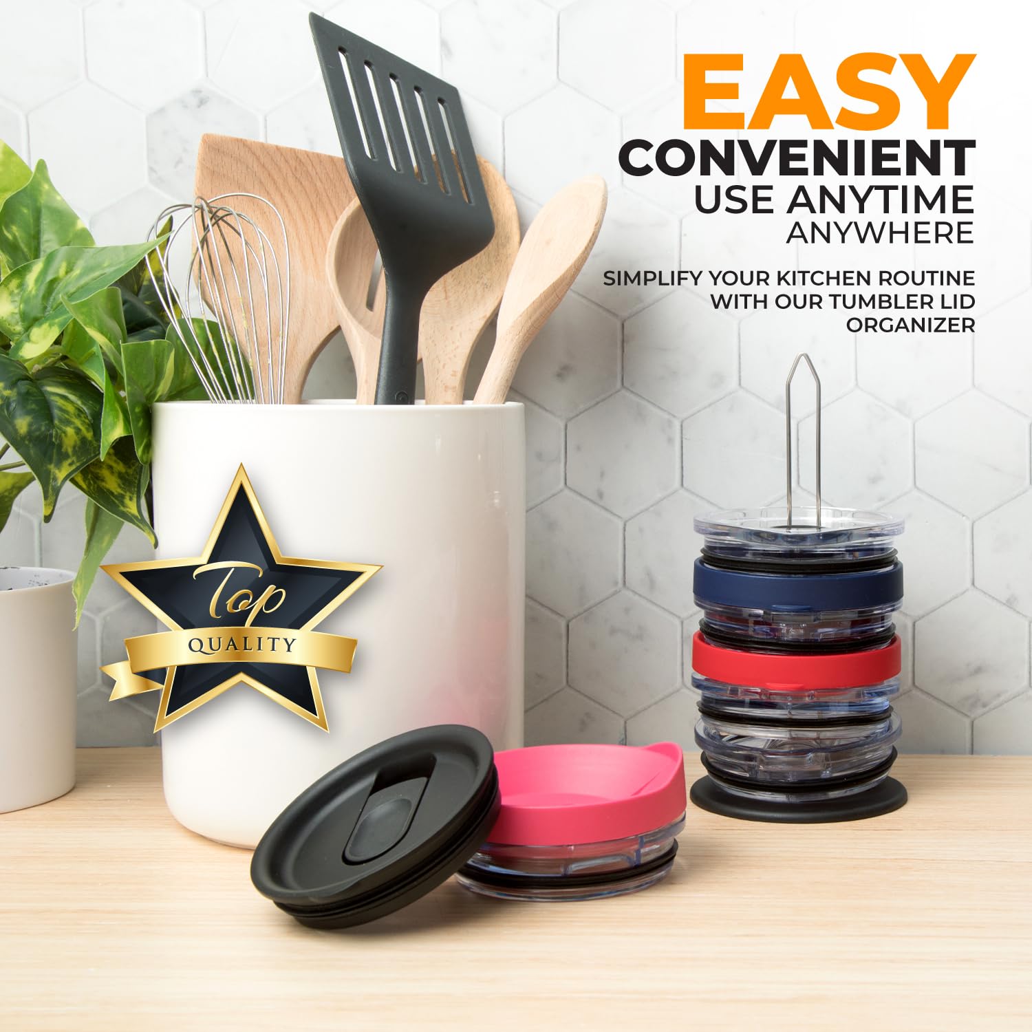 Elypro - Revolutionary Tumbler Lid Organizer For Stanley, Yeti Cap Lids- Space-Saving Design - Slim Vertical Storage For Up To 1