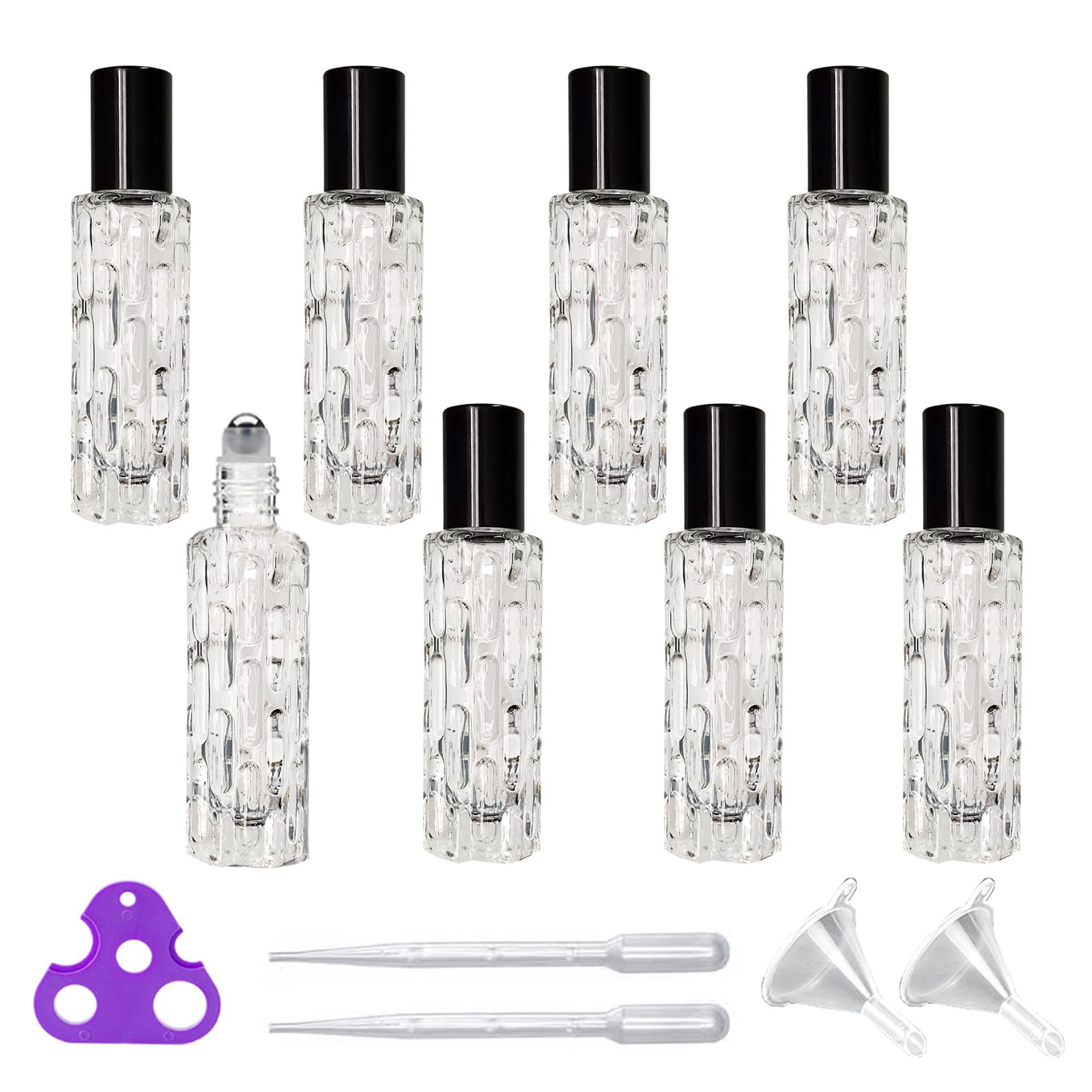 PYAWI 8Pcs 10ml Clear Glass Roller Bottles Mini Roll on Perfume Bottle Sample Vials Containers,Empty Refillable Travel Perfume B