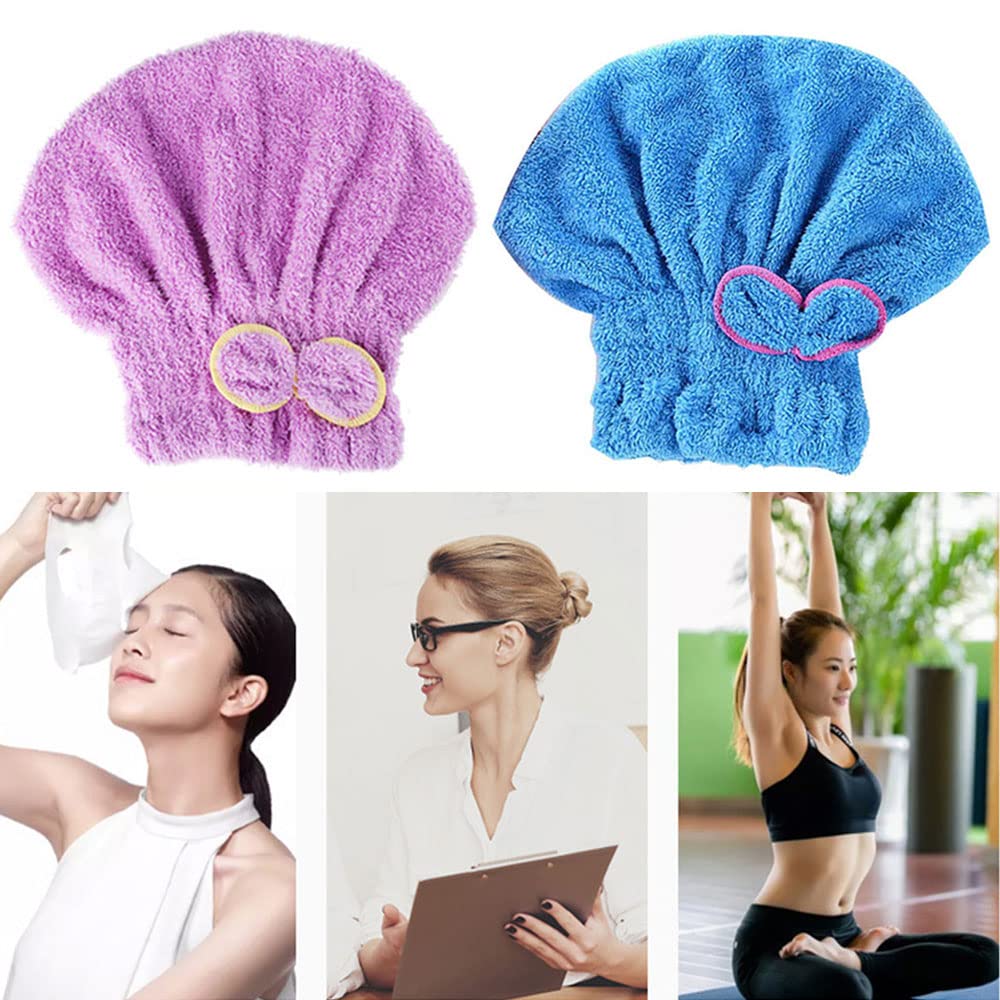 LNJBABAO 2 Pcs Microfiber Hair Drying Towels Ultra Absorbent Hair Drying Cap Bowknot Hair Turban Towel for Women Adults or Girls