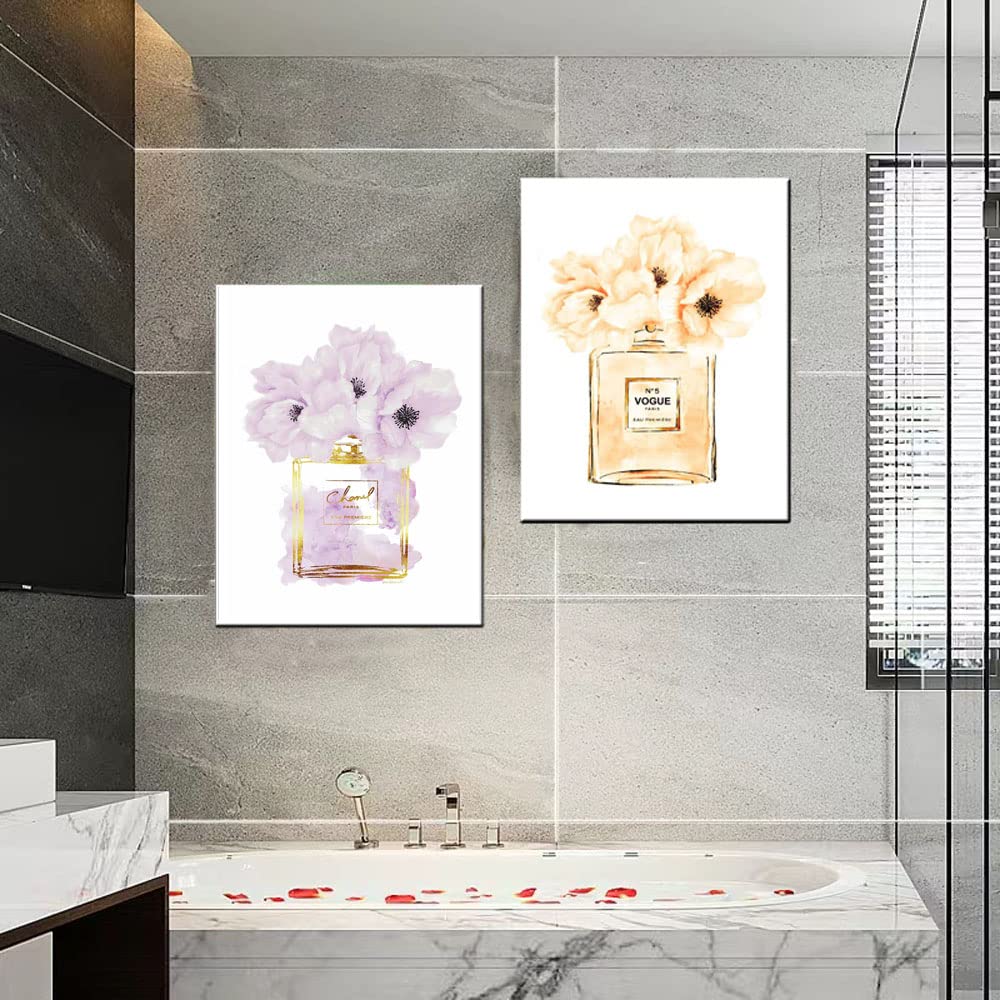 Warm Art Canvas Wall Art - Glam Perfume Chanel Decor - Purple Flowers - 12L x 16W - Wood for Bedroom & Bathroom