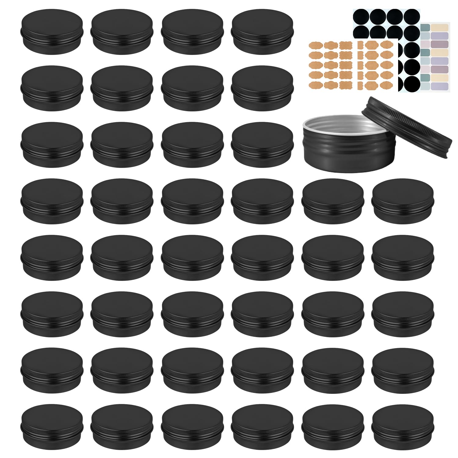 Yq 60 Pack 2 Oz Tins With Lids, Salve Tins Round Aluminum Tin With Lids, 2Oz Tin Cans With Label Refillable Metal Tins With Lids