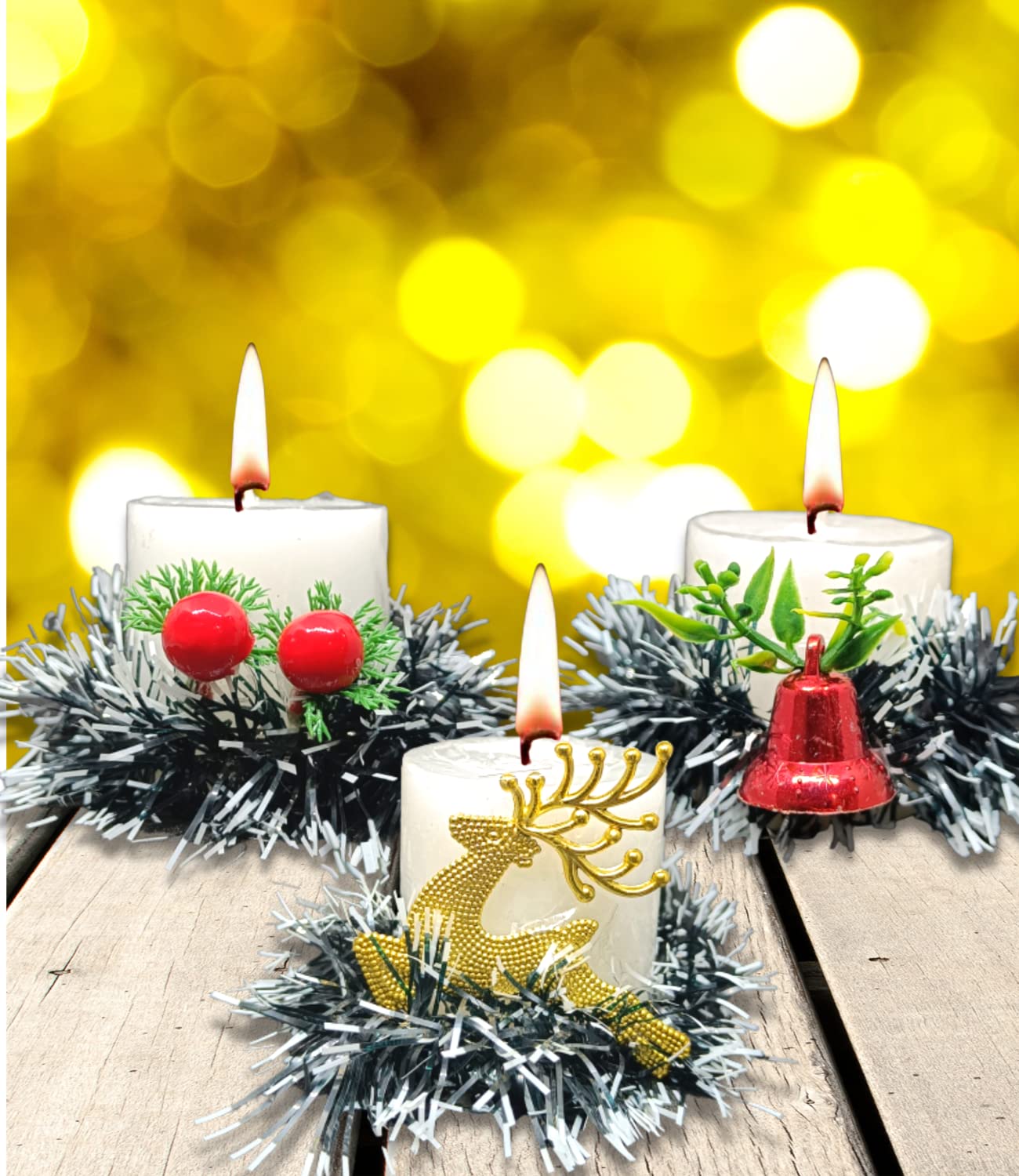 Quarya Decorative Candles White Wax Pillar Round Merry Christmas Candles with Decoration Items for Xmas Santa Candles for Home O