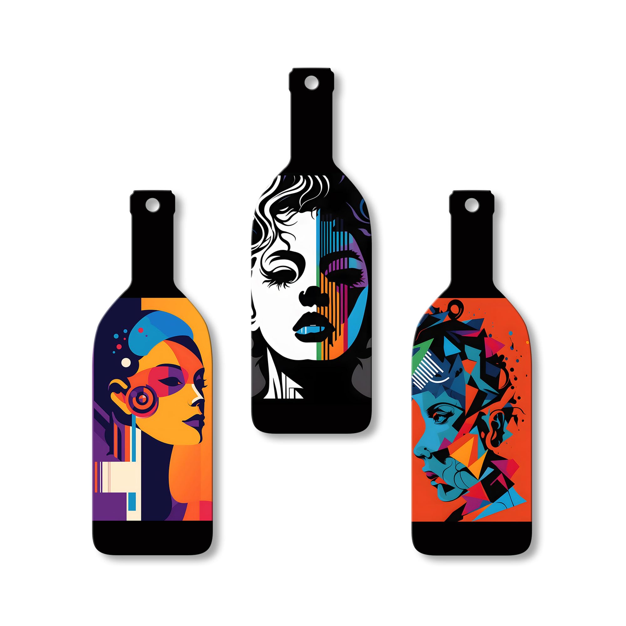 Artvibes Modern Abstract Art Portrait Decor Bottle Shaped Wooden Wall Hanging | Living Room | Wall Art Paintings | Wall Poster |