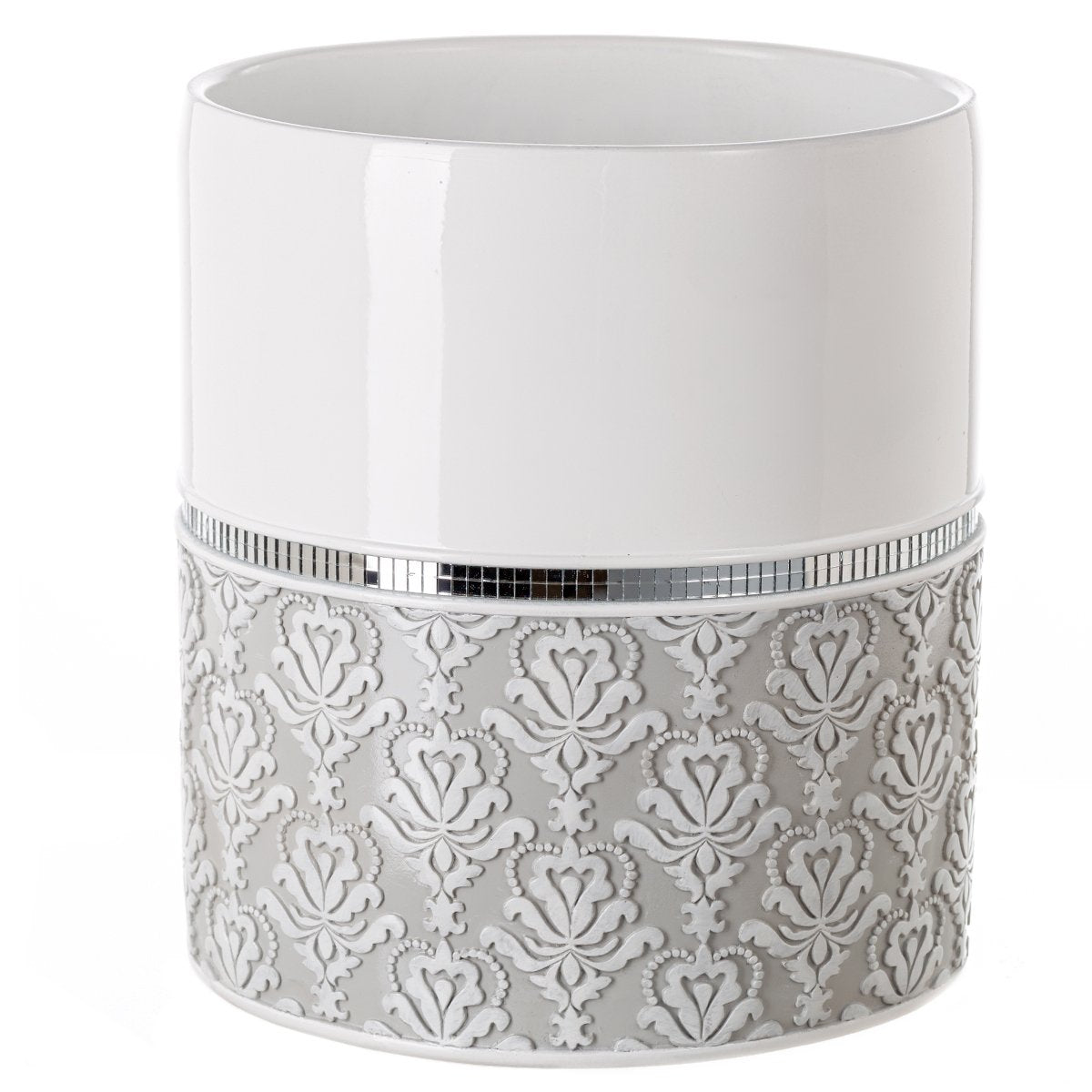Creative Scents White And Gray Bathroom Accessories Set - 6 Piece Bathroom Accessory Set Includes: Trash Can, Tissue Box Cover,