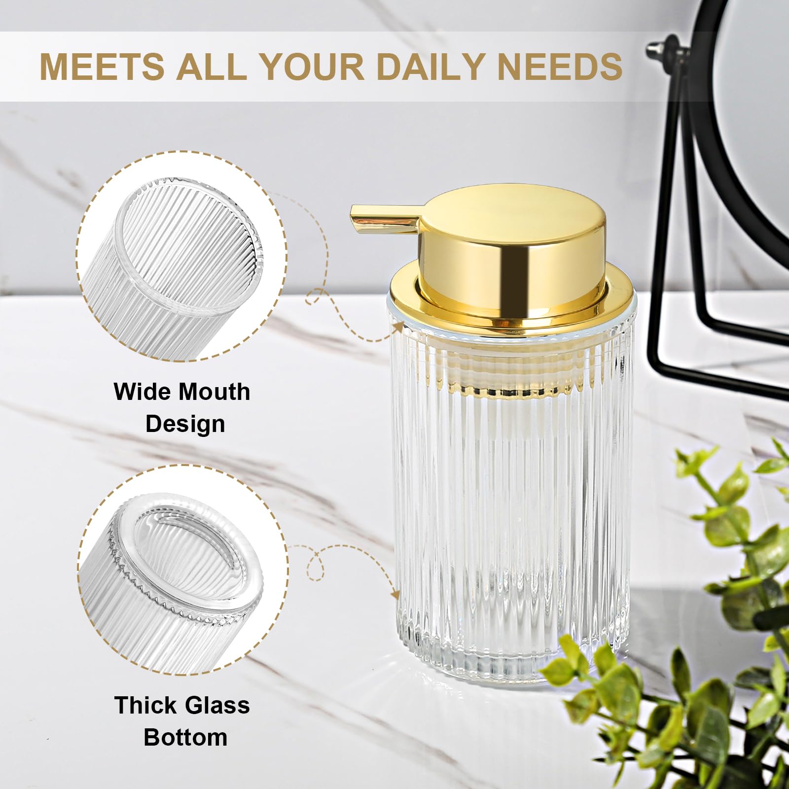 Kasunting Foaming Soap Dispenser, 15 Oz Clear Glass Foam Hand Soap Dispenser For Bathroom & Kitchen, Refillable Foaming Pump Bot