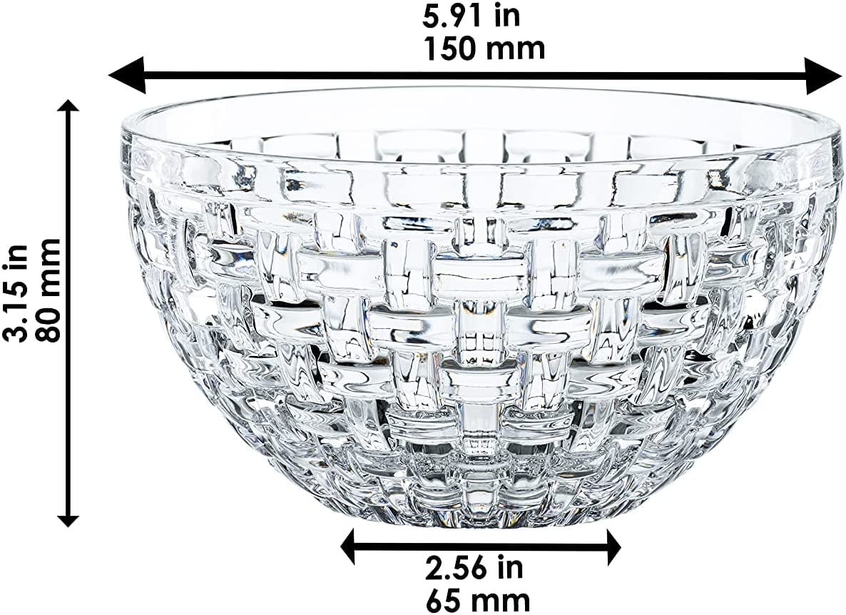 Nachtmann Bossa Nova Collection Bowl | Set Of 2 Clear Crystal Glass Bowls | Basket Weave Glass Design | 6 Inch Mixing And Servin