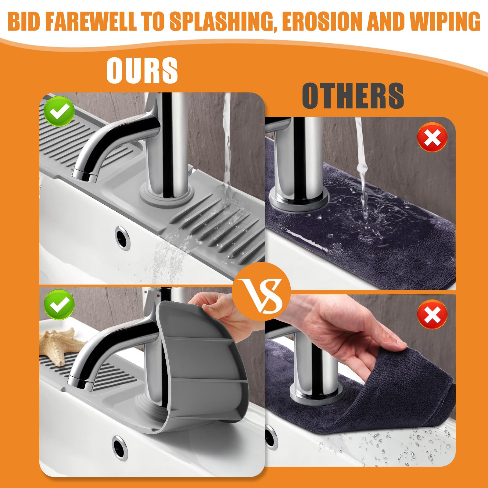 Cobete Kitchen Sink Splash Guard, 5Slope 17.7In Faucet Mat Splash Catcher, Handle Drip Catcher Tray, Multipurpose For Kitchen Di