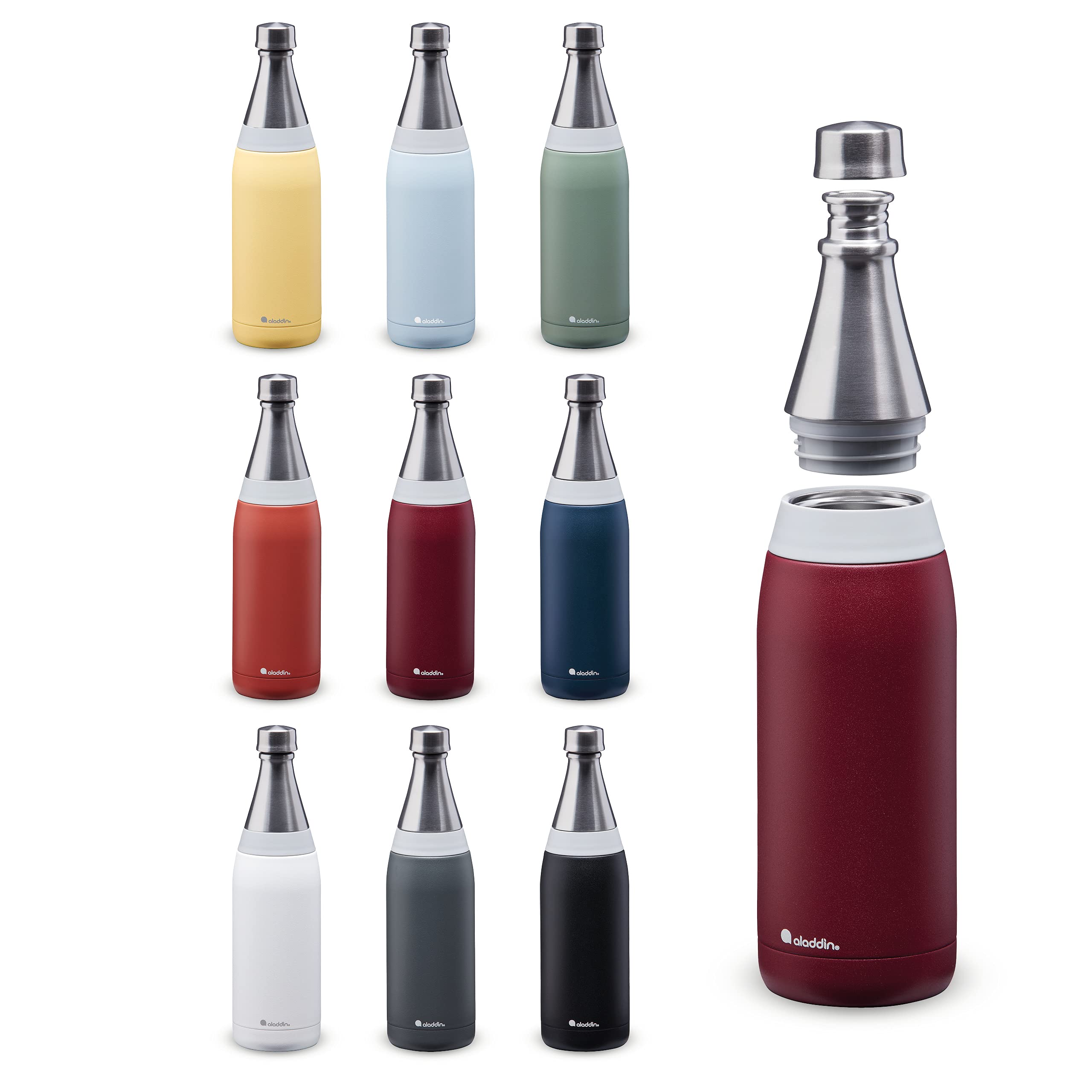 Aladdin Fresco Thermavac Stainless Steel Water Bottle, 0.6L, Burgundy Red