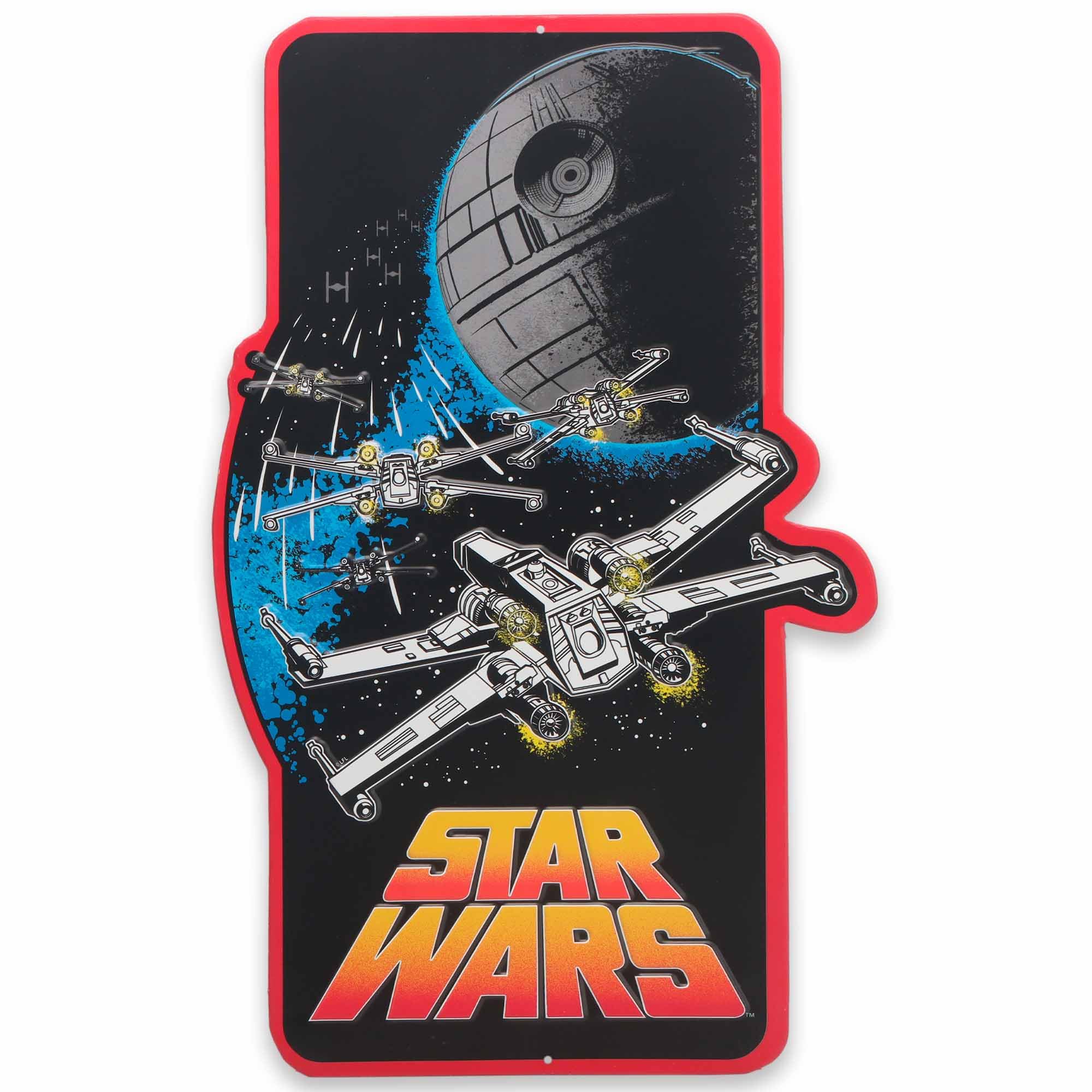 Open Road Brands Disney Star Wars Red Squadron Death Star and X-Wing Embossed Metal Sign - Large Retro Star Wars Sign for Home, 