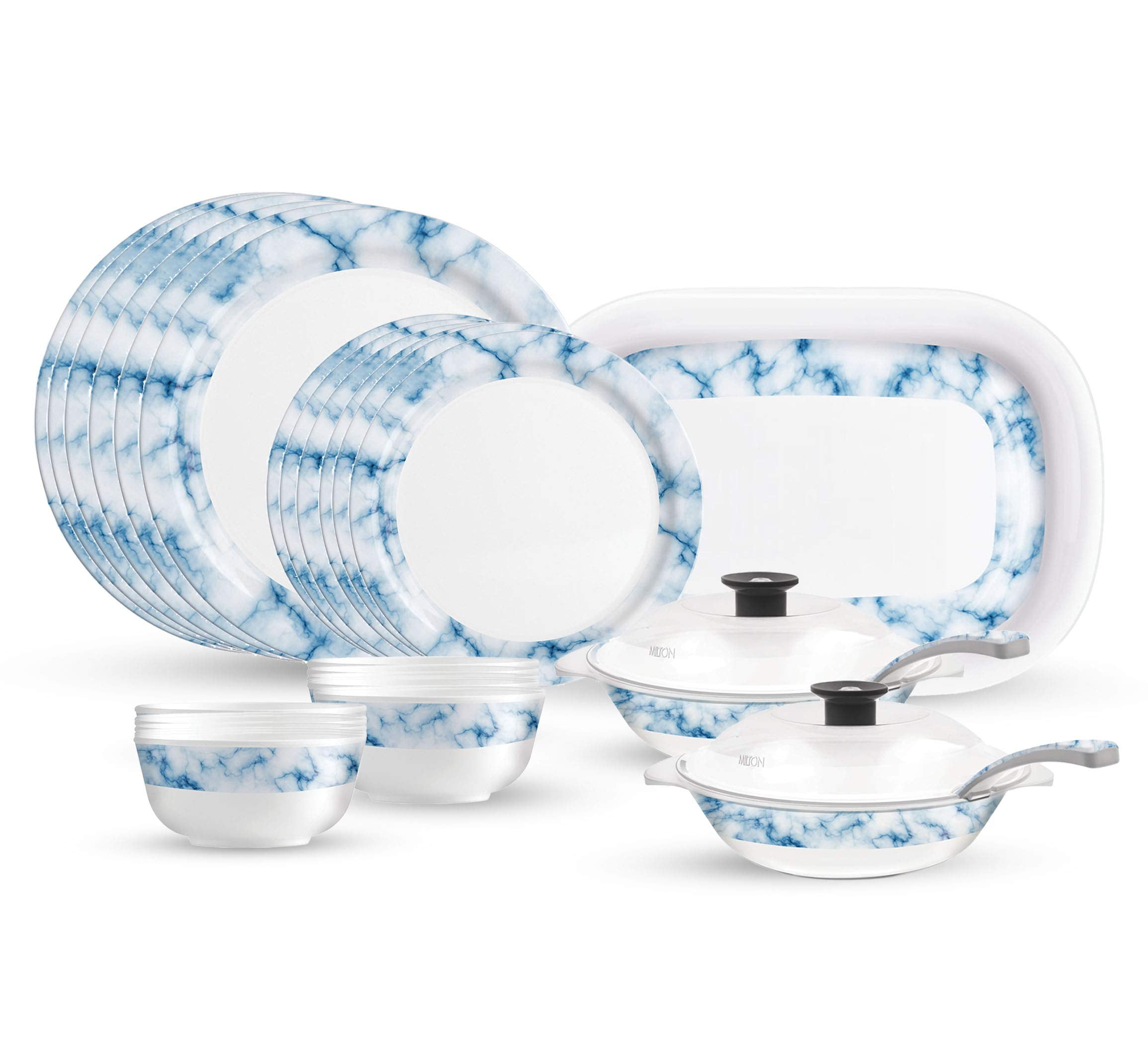 Milton Lissome Round Melamine Dinner Set Of 31 Pcs, Blue Marbo
