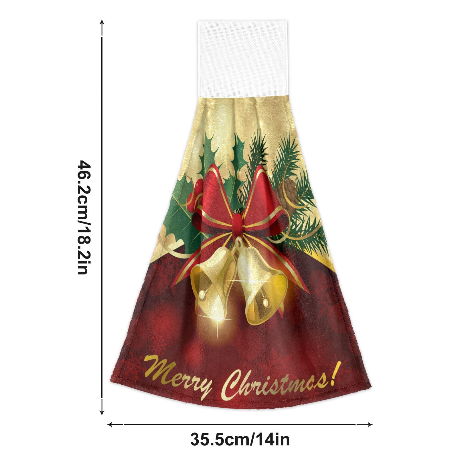 Christmas Gold Bells Hand Towels Hanging Kitchen Towels 2 Pieces Bathroom Towels Tie Towel Tea Towels For Farmhouse Home Decor
