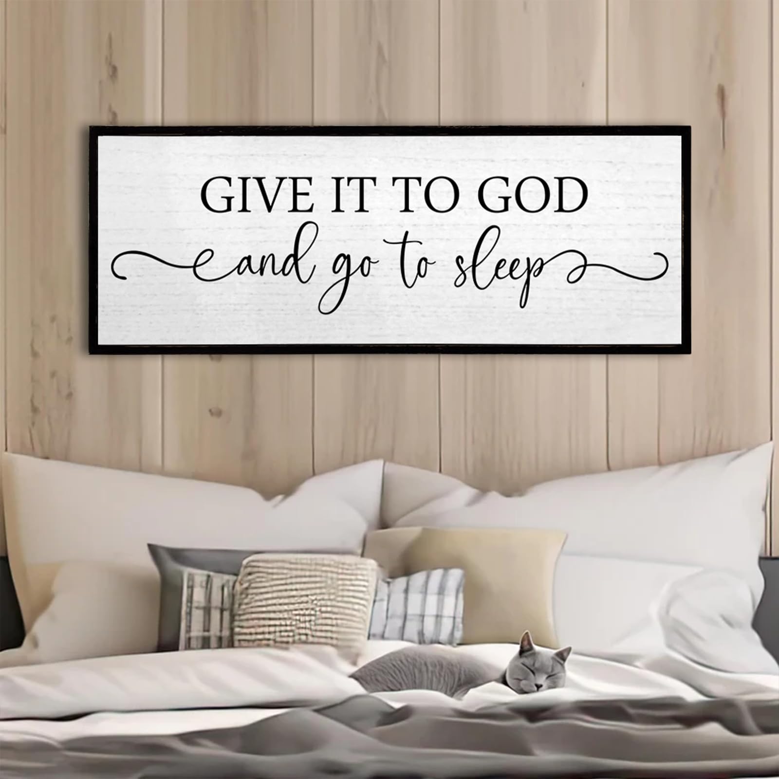 Give It To God And Go To Sleep Wall Decor Sign 40X15 Master Bedroom Above Bed Wood Framed Large Farmhouse Rustic Over Bed Wall A