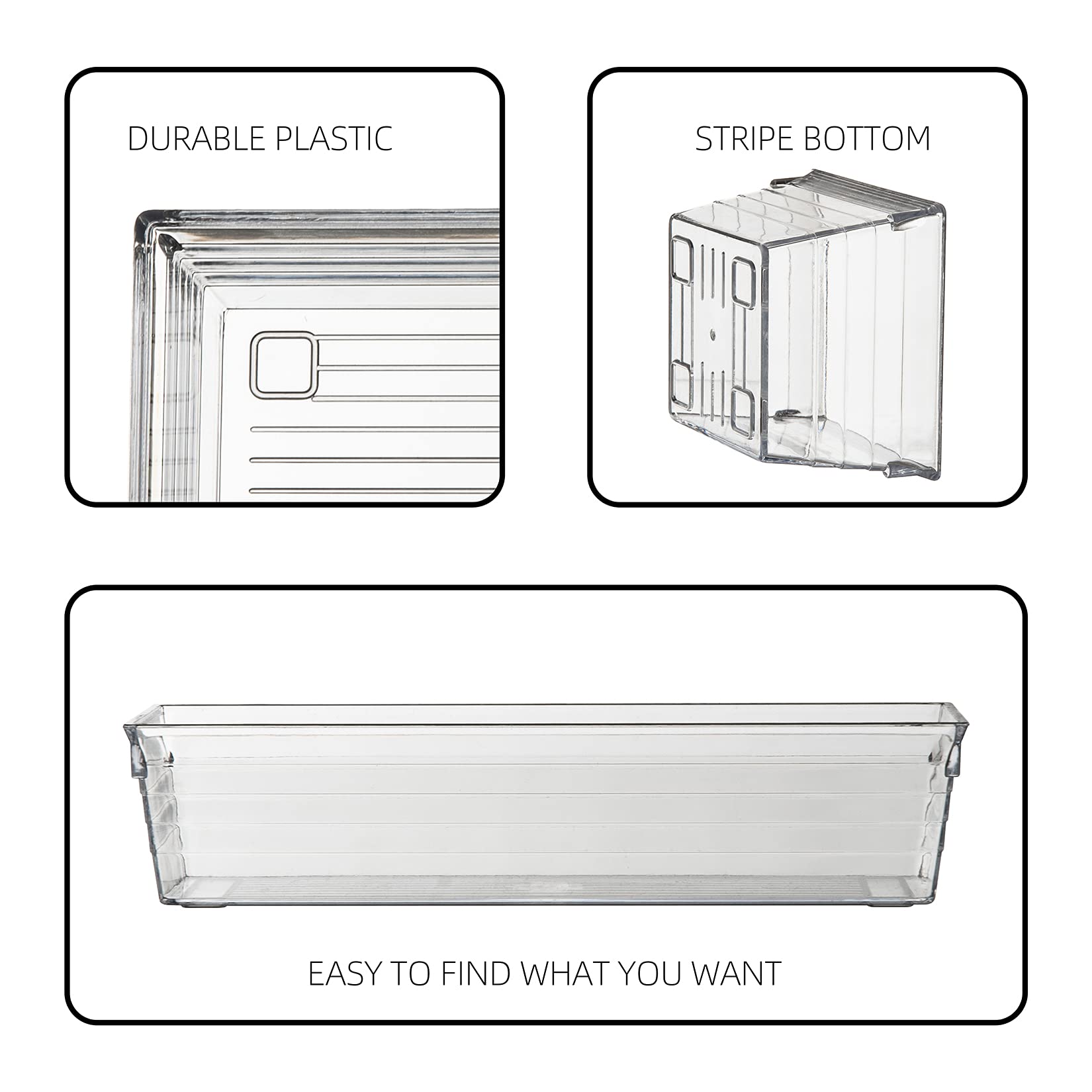 Backerysupply Clear Plastic Drawer Organizer Tray for Vanity Cabinet (Set of 10),Storage Tray for Makeup, Kitchen Utensils, Jewe