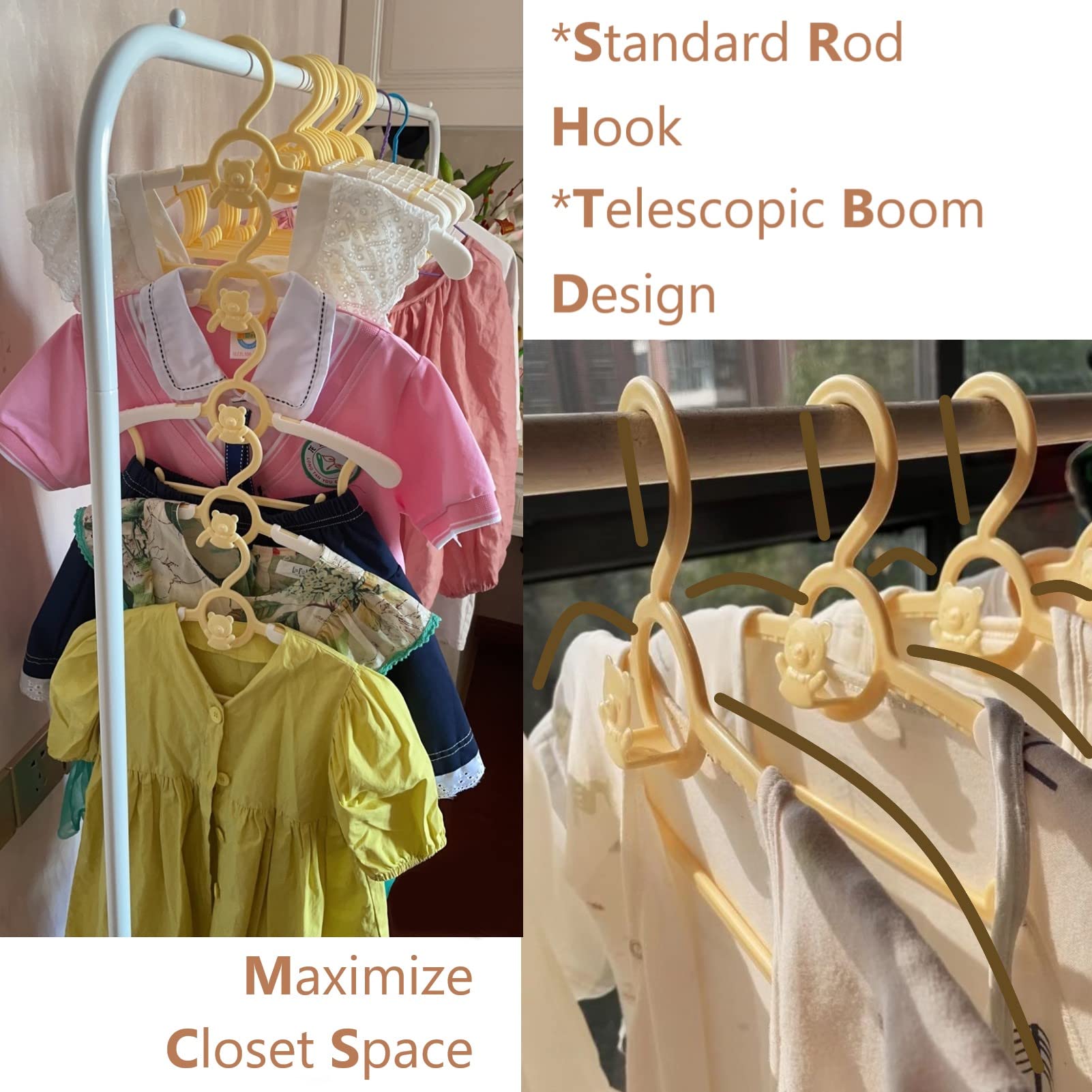 HGYZE Baby Nursery Closet Hangers  Ultra-Thin Non-Slip and Extendable Laundry Infant Pant Hanger for Newborn Clothes -20pcs Yellow Gift- Adjustable Children Coat Hanger for Girl Boy Toddler Kids Child