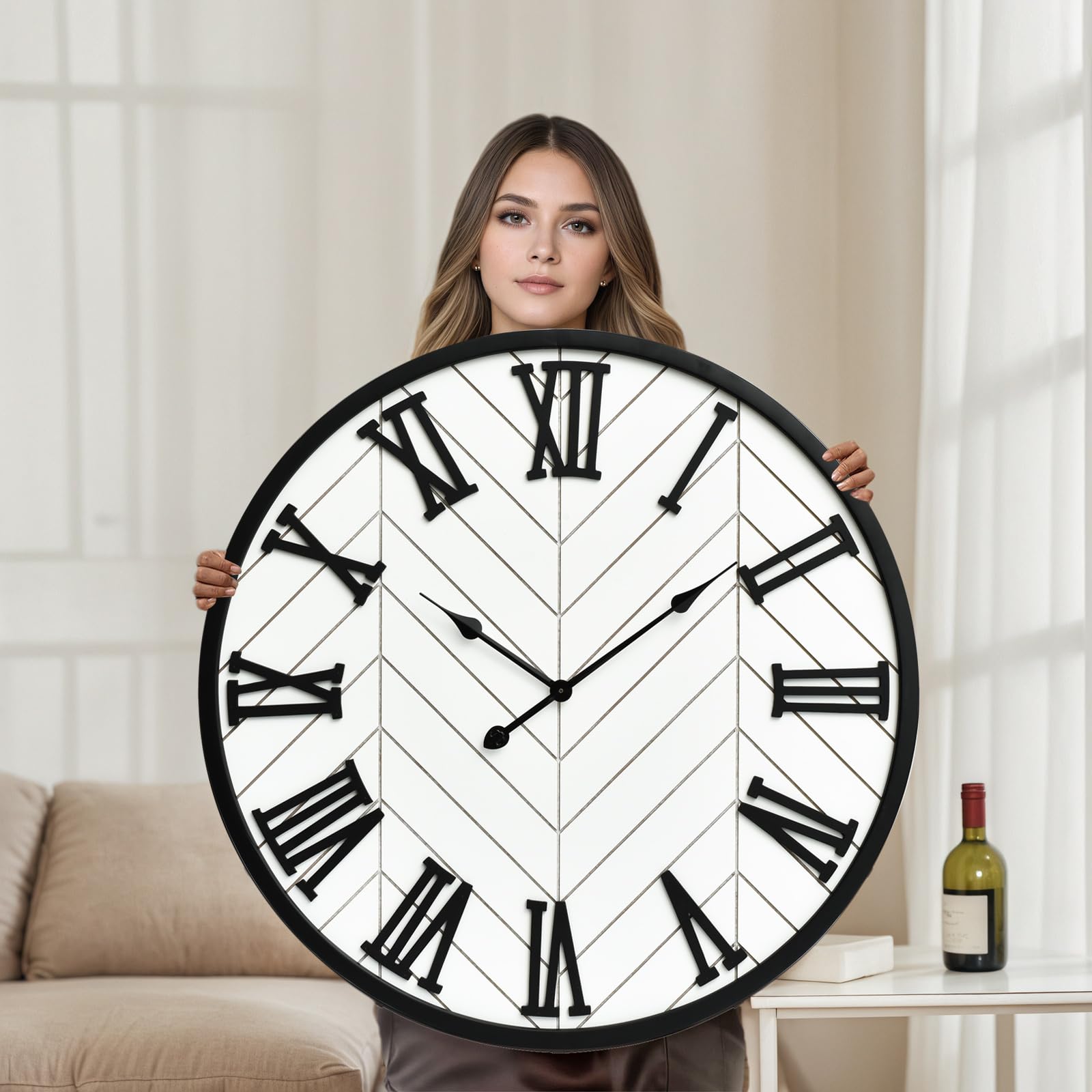 Emax Home 30 Inch Large Wall Clock Farmhouse Style - White Silent Non-Ticking Rustic Decor For Living Room, Kitchen, Bedroom