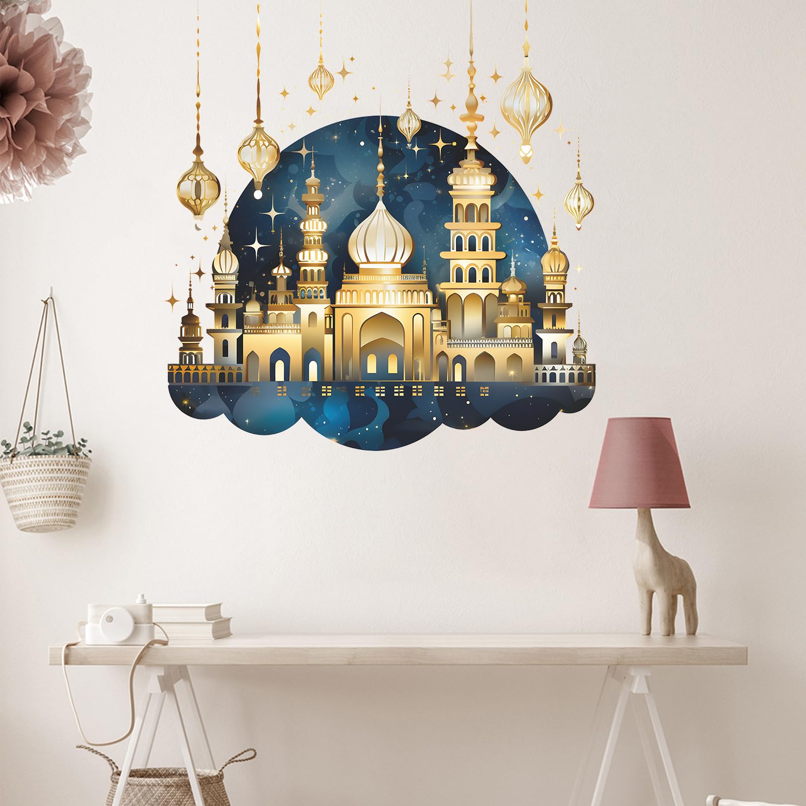Ramadan Wall Decals Eid Mubarak Wall Stickers Islamic Muslim Ramadan Kareem Castle Star Window Clings Decor For Home Living Room