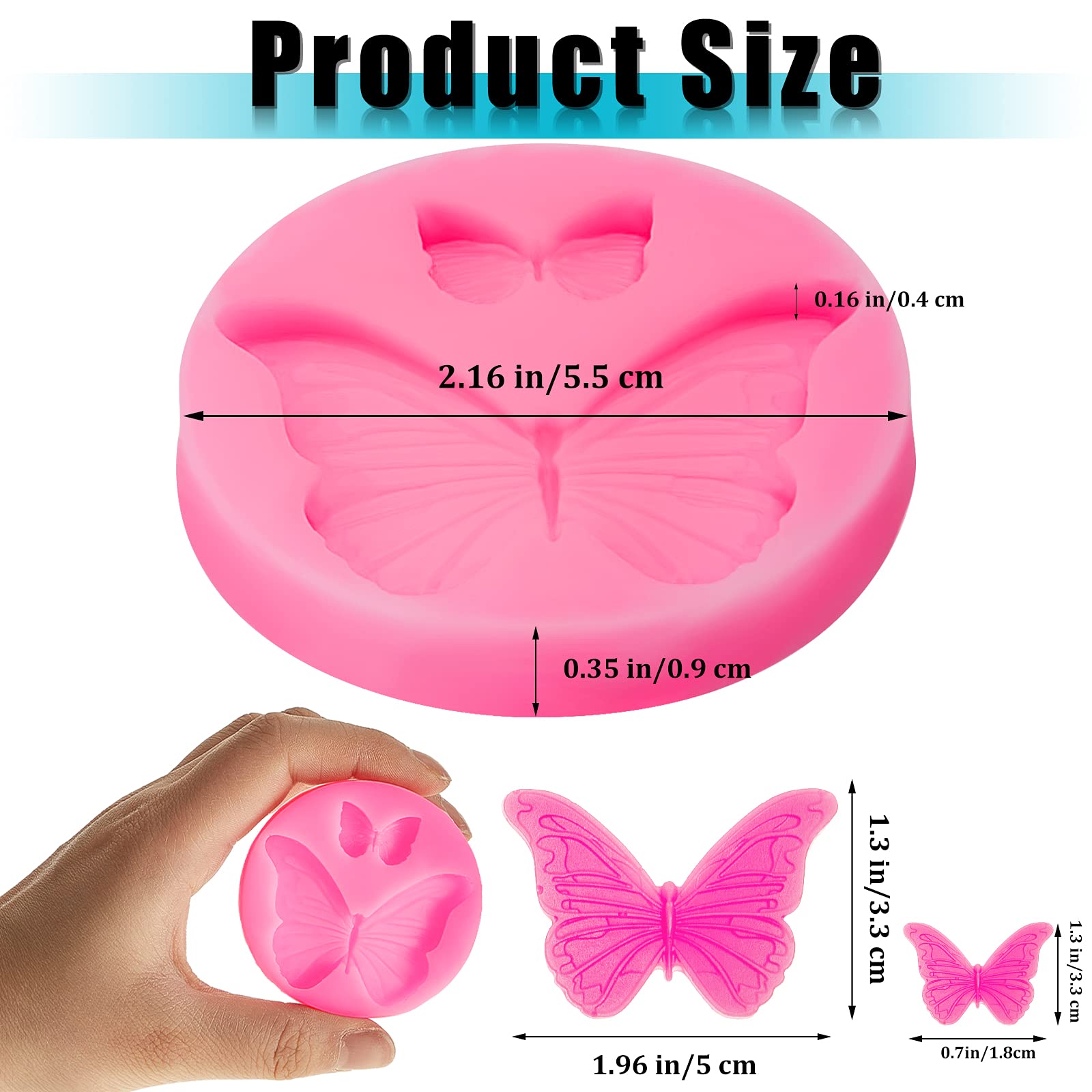 5 Pieces Butterfly Silicone Molds Mini Butterfly Fondant Cake Baking Mold Silicone Butterfly Chocolate Mold Pink Polymer Clay Mo