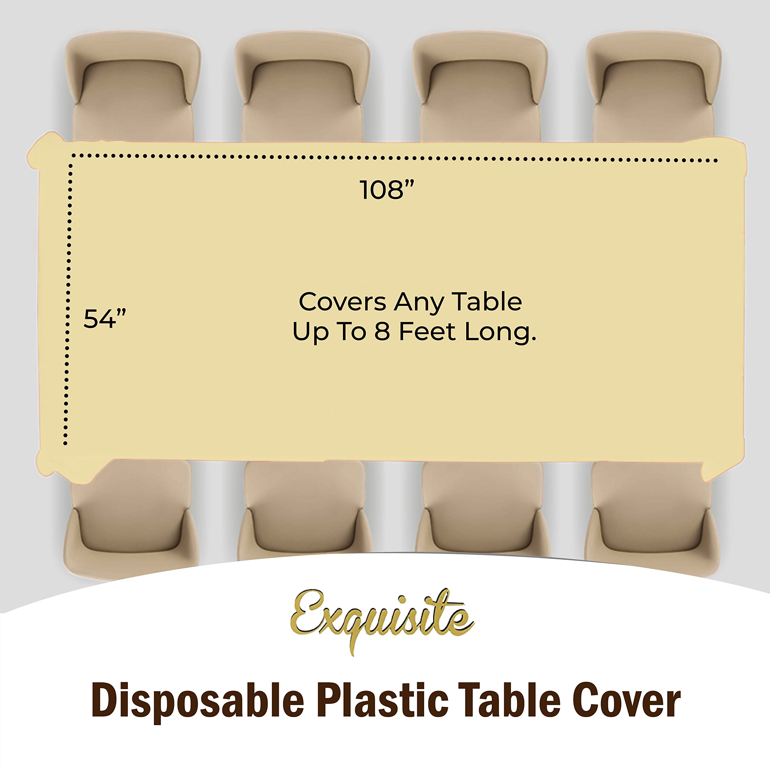 Exquisite 6-Pack Premium Plastic Tablecloth 54In. X 108In. Rectangle Plastic Table Cover - Light Yellow