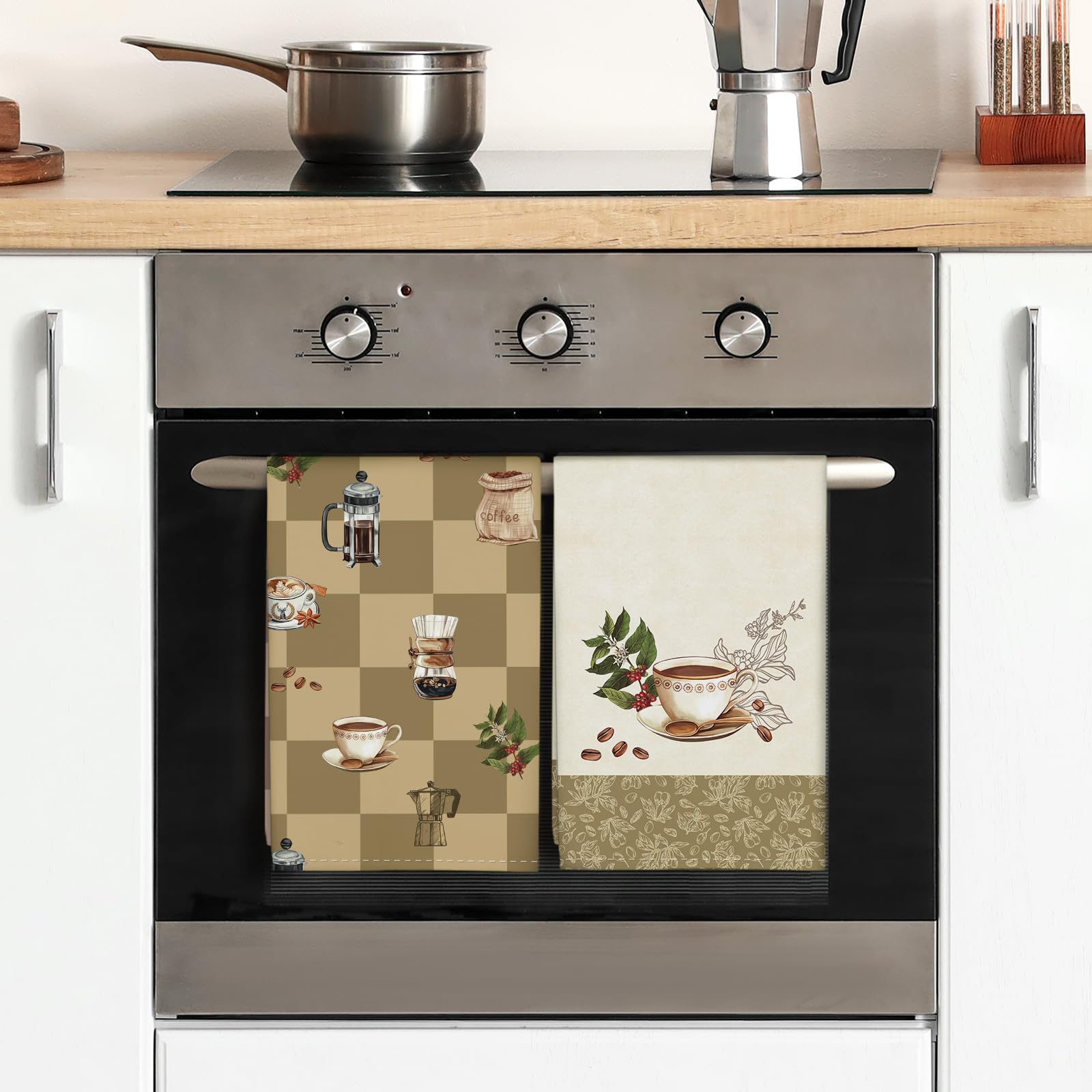 Arquiel Coffee Kitchen Towel 100% Cotton Quick Dry Dish Towels 20 X 27.5Inch, Dishcloth Hand Towels For Housewarming Gifts Dinin