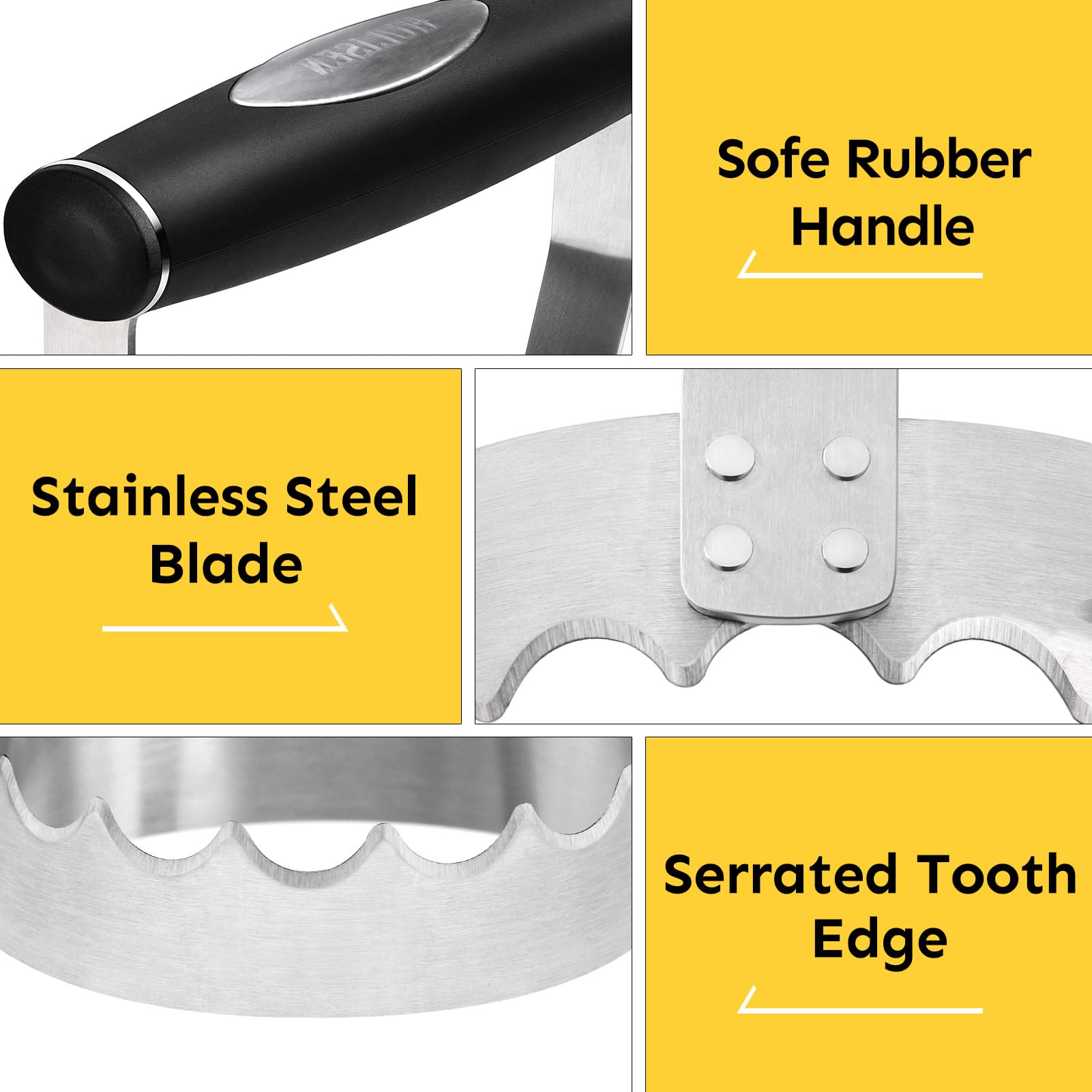 Hulisen Cutlery Serrated Food Chopper, 3 Inch Stainless Steel Manual Hand Chopper With Grip Handle & Serrated Tooth Edge, Handhe