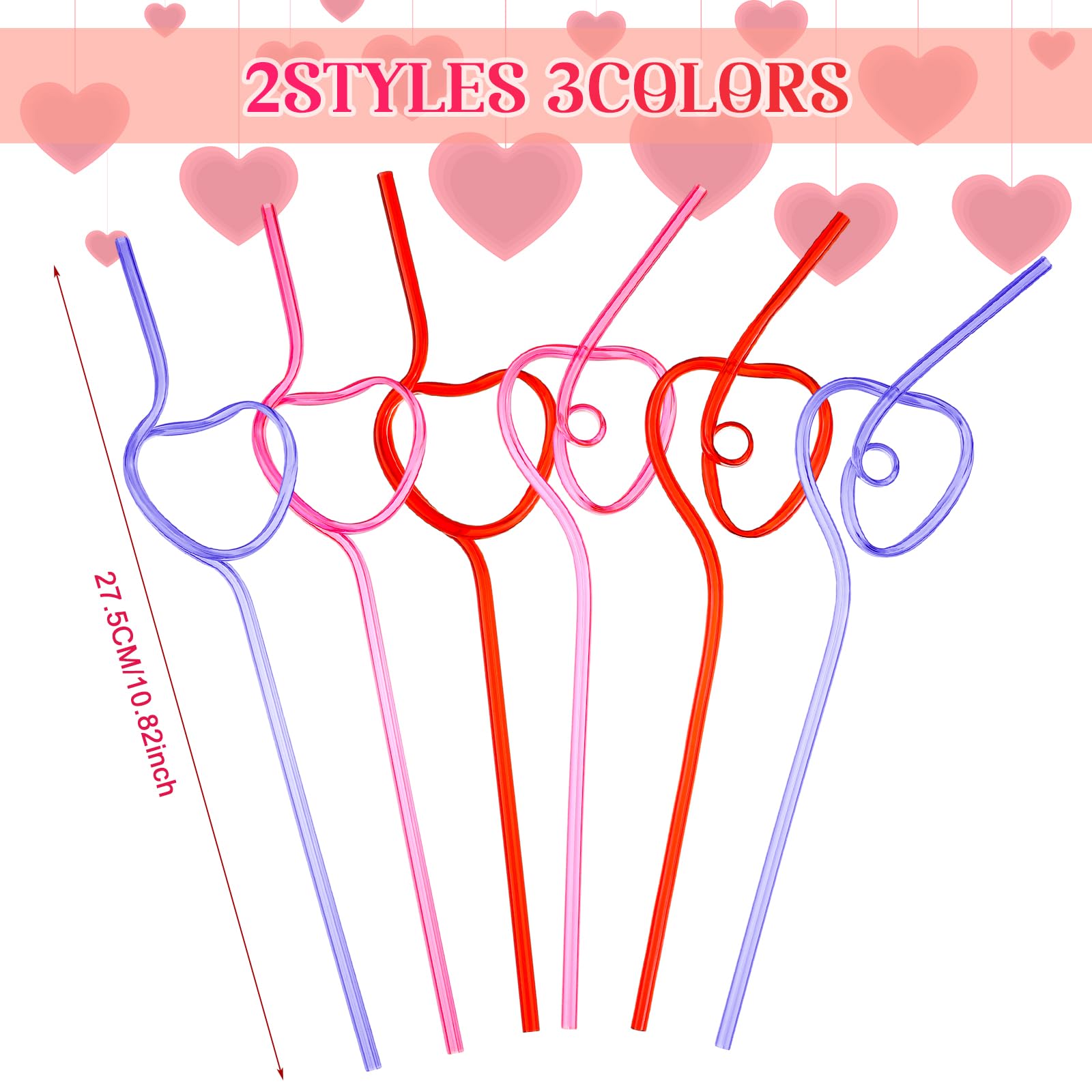 40 Pieces Valentines Plastic Straws Heart Shaped Drinking Straws Decorative Heart Straws For Valentine'S Day Wedding Party Suppl