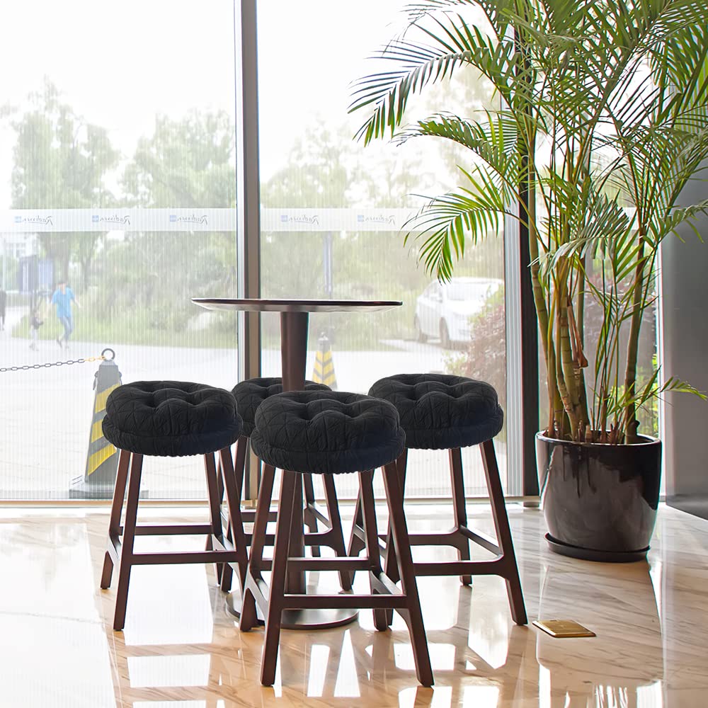 Buyue Round Bar Stool Seat Cushion, Dia.13 Luxury Fashion Jacquard With Anti-Skid Silicone Bar Stool Cushion Padded (Black, M,1