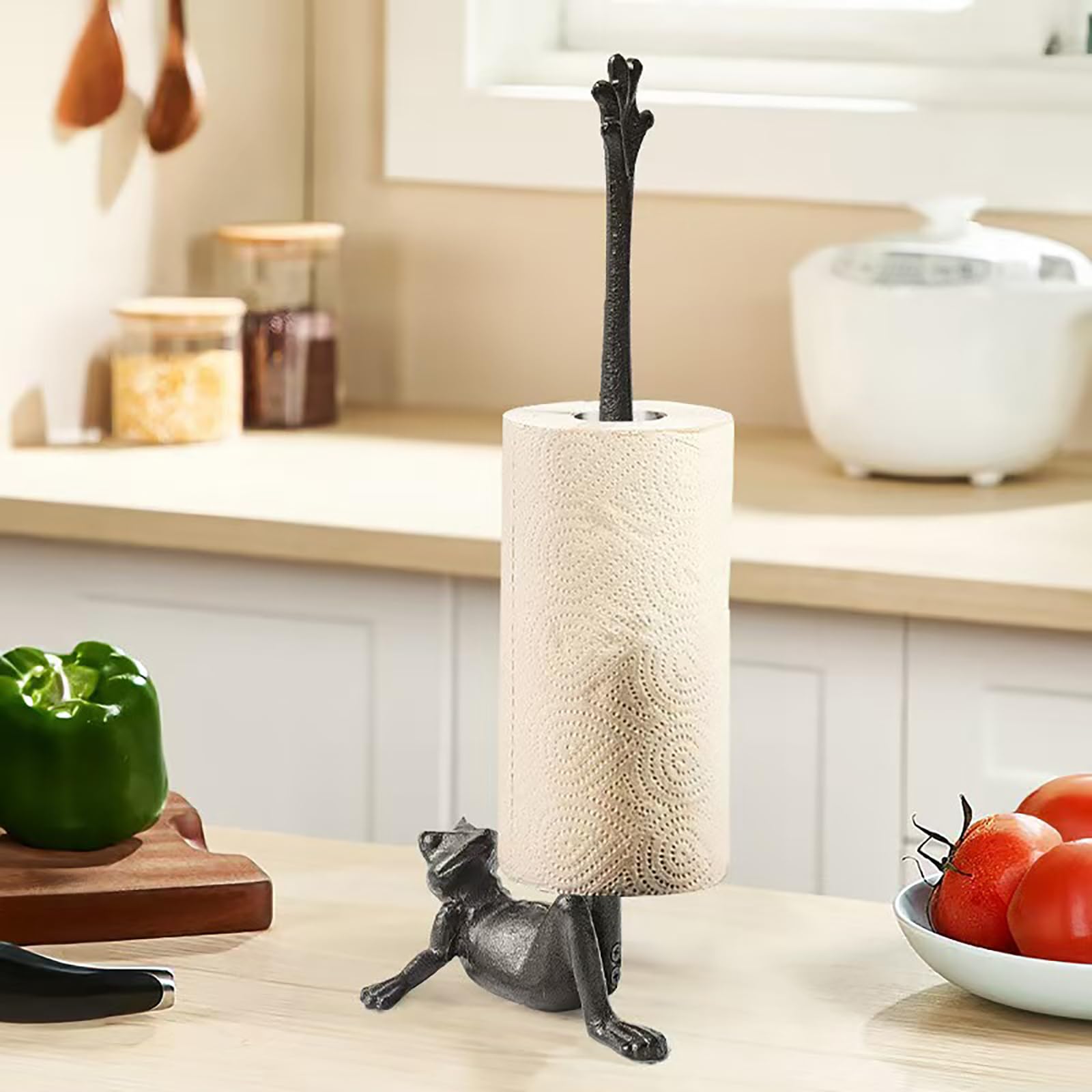 Jeonz Cast Iron Paper Towel Holder Countertop, Frog Leg Toilet Paper Holder Stand, Stable & Durable, Cute Funny Animal Rustic De