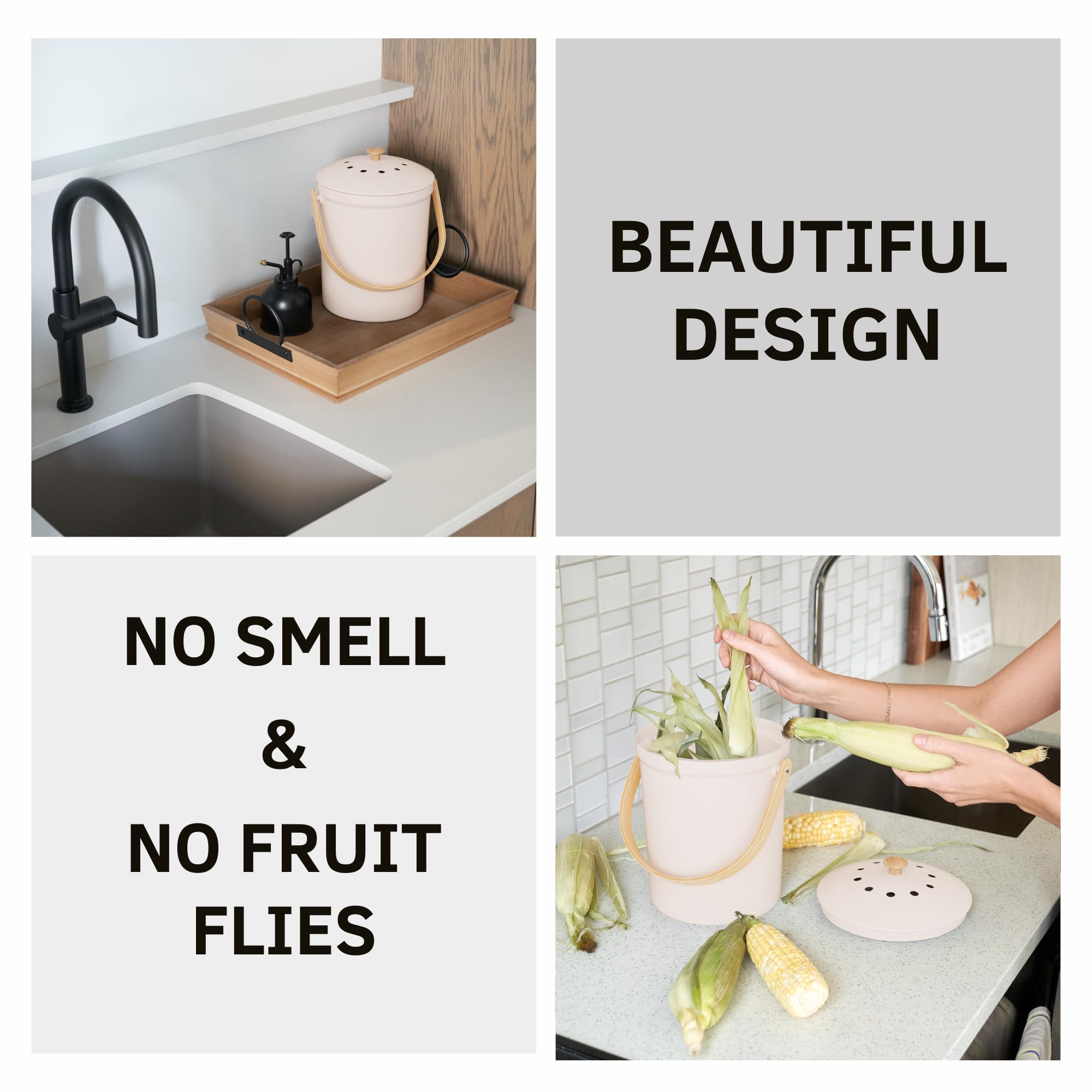 Beautiful Kitchen Compost Bin With Smell Proof Lid - Rust Proof And Odorless Compost Bucket For Your Countertop With No Smell Fi