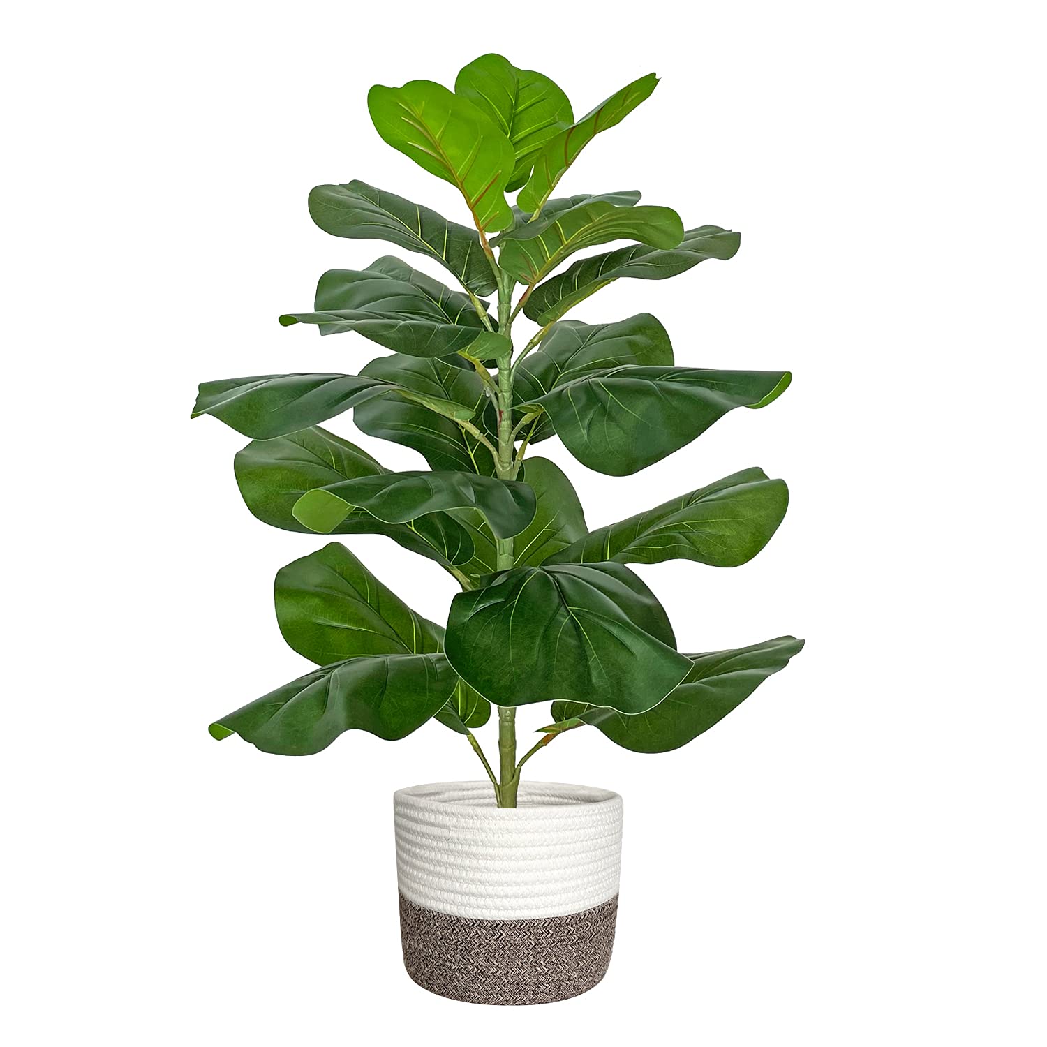 BESAMENATURE Artificial Fiddle Leaf Fig Tree/Faux Ficus Lyrata for Home Office Decoration, 30.5 Tall, with Cotton Rope Basket