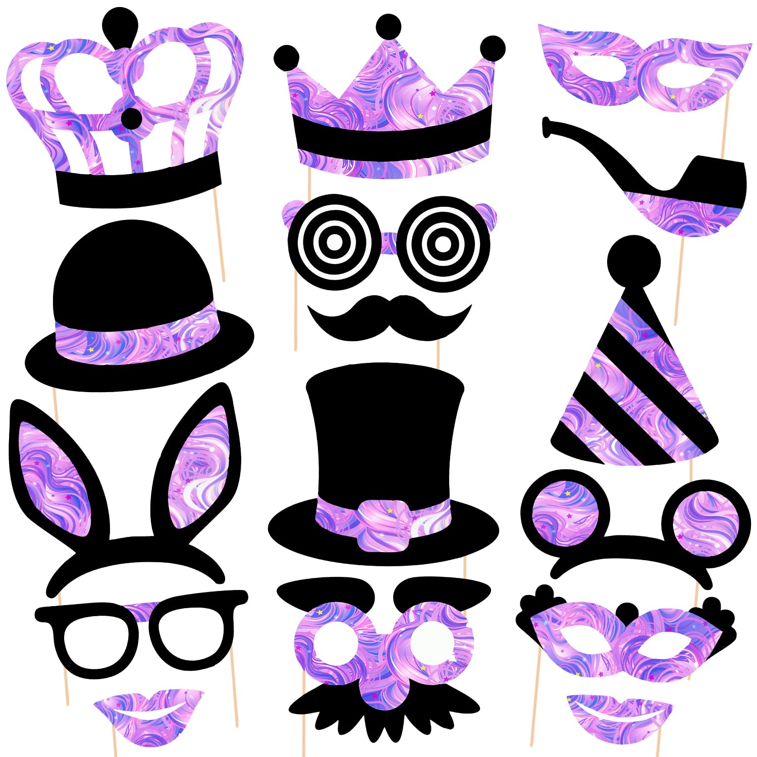 Zyozique Party Photo Booth Props  (No Glitter) Beautiful and Vibrant Photobooth Props and Masks for Weddings, Birthday Parties,