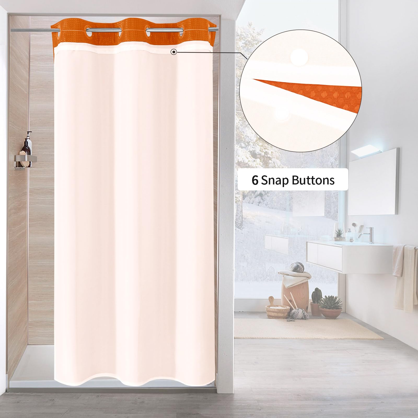 Mitovilla Orange Waffle Small Stall Shower Curtain 36 X 74, No Hooks Required Half Size Narrow Fabric Cloth Shower Curtain Set W