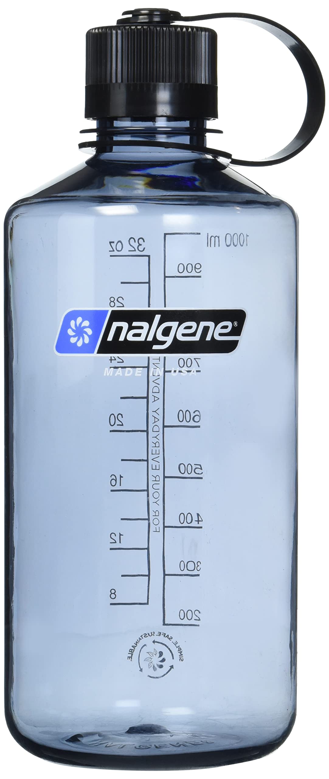 Nalgene Sustain Tritan Bpa-Free Water Bottle Made With Material Derived From 50% Plastic Waste, 32 Oz, Narrow Mouth,Grey