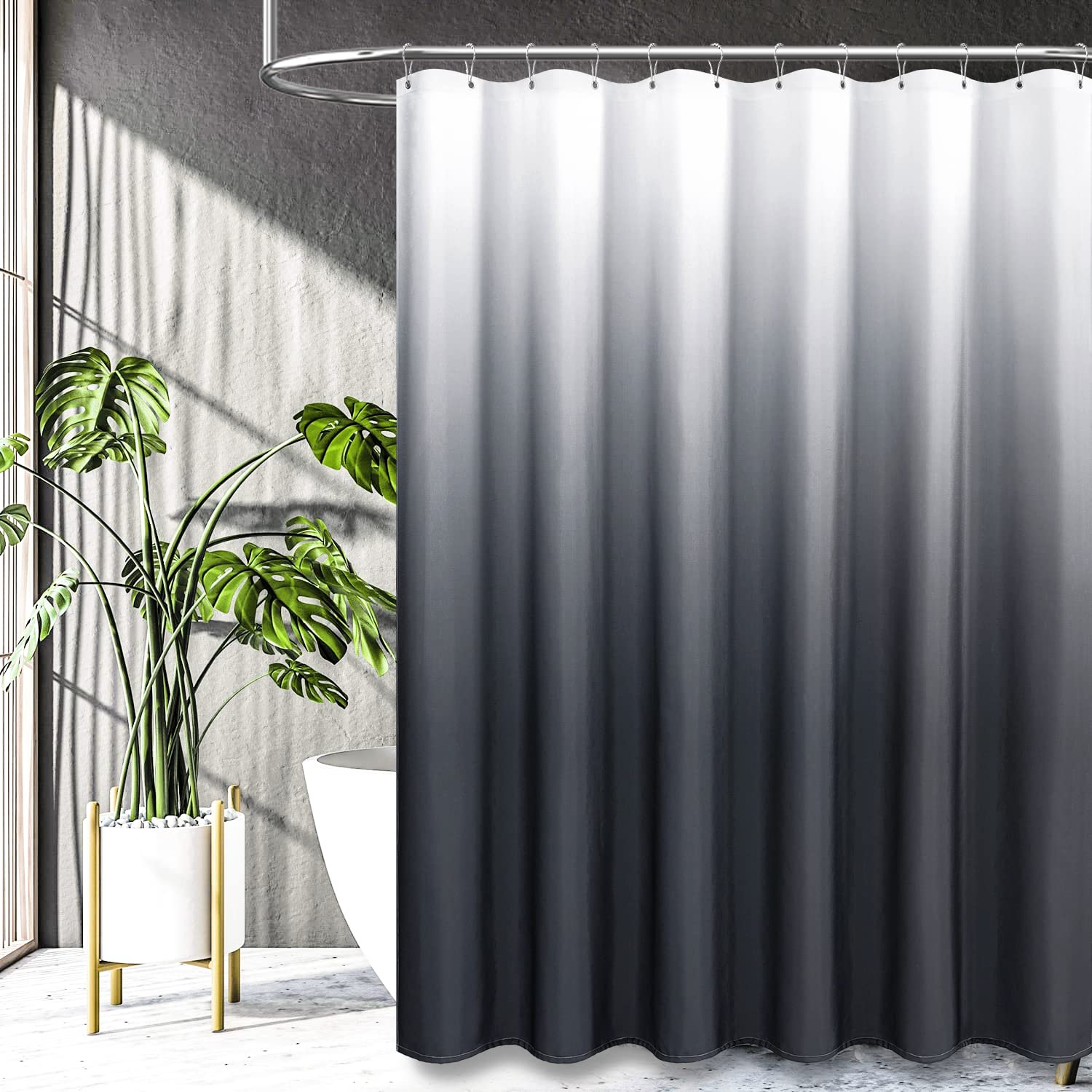 BTTN Grey/Gray Shower Curtain  Ombre Linen Textured Heavy Duty Fabric Shower Curtain Set with Plastic Hooks  Modern Hotel Chic Decorative Thick Cloth Curtain for Bathroom Showers and Bathtubs  72 x 72