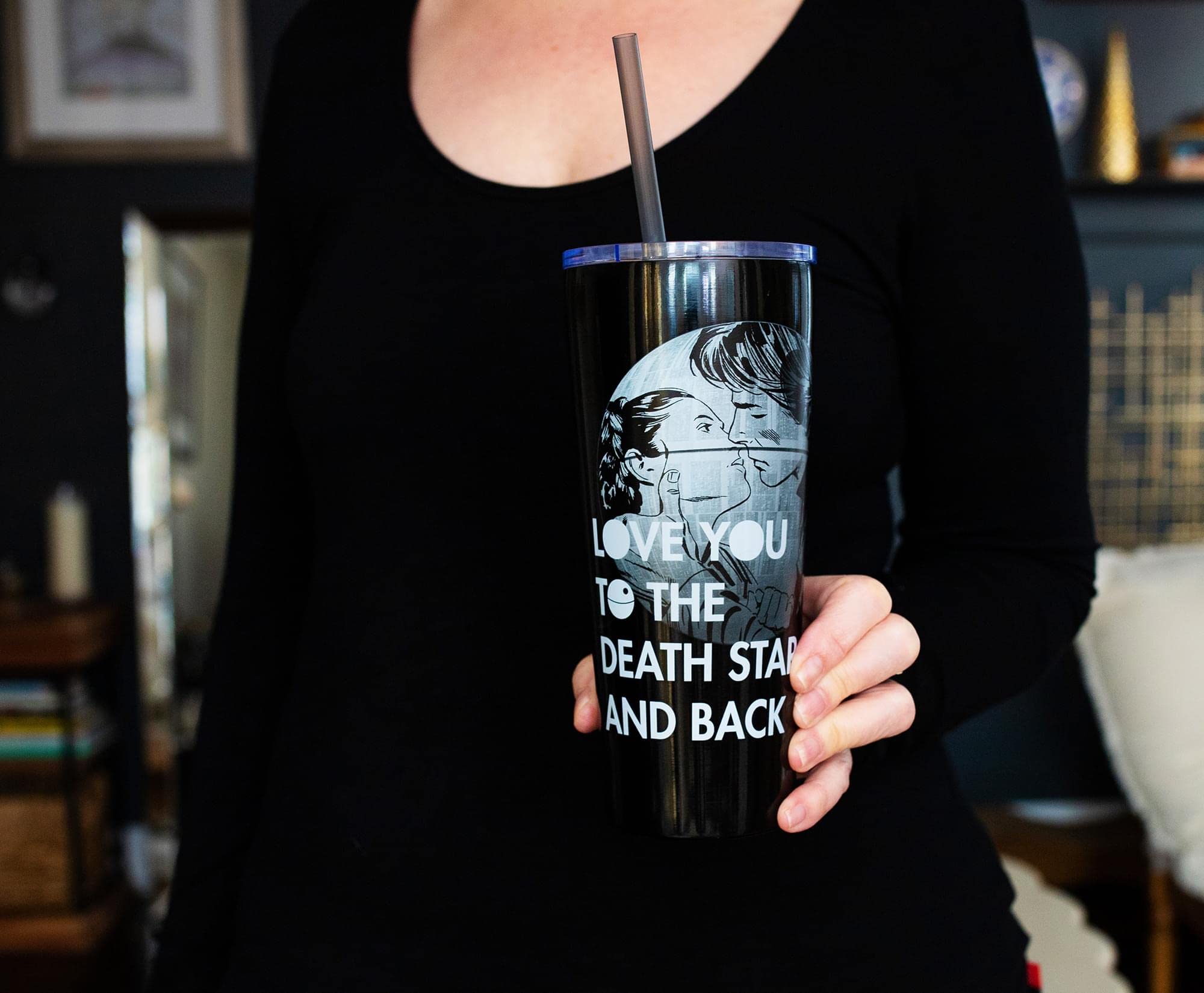 Silver Buffalo Star Wars Love You To The Death Star And Back Double Walled Stainless Steel Tumbler W Straw, 22-Ounces