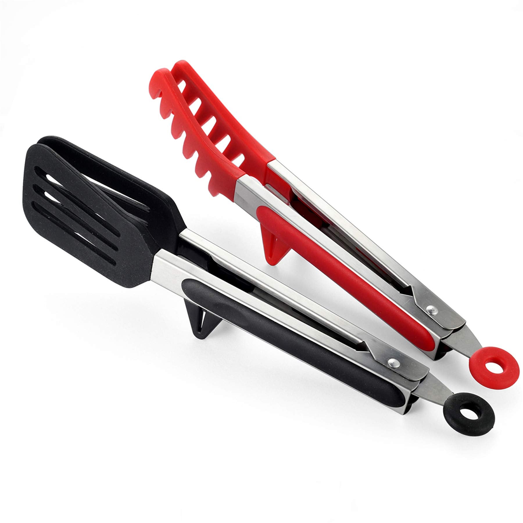 Nmqlx Cooking Kitchen Tongs, 2 Pack Stainless Steel Tongs Kit, 9'' And 12'' Spatula Tongs With Silicone Grips For Grilling Bakin