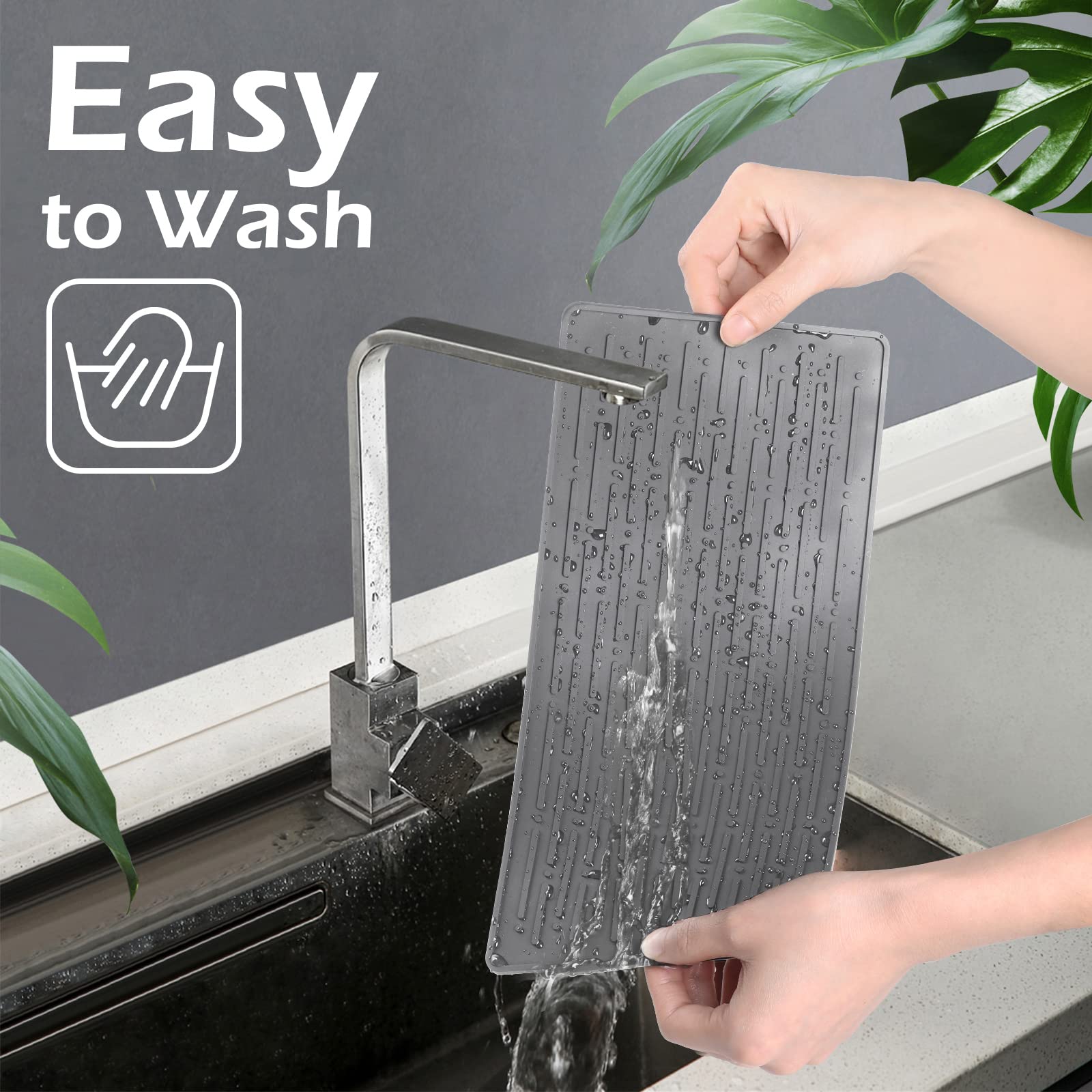 Geeric Dish Drying Mats, Heat-Resistant Silicone Mat For Kitchen Counter, Non-Slip Dish Dry Mat Dishwasher Safe Medium, Gray