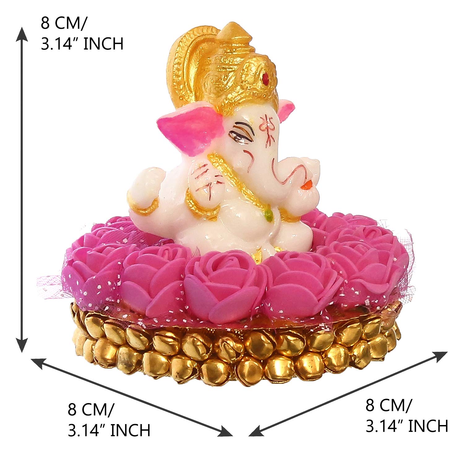 Ecraftindia Lord Ganesha Idol On Decorative Handcrafted Plate With Pink Flowers
