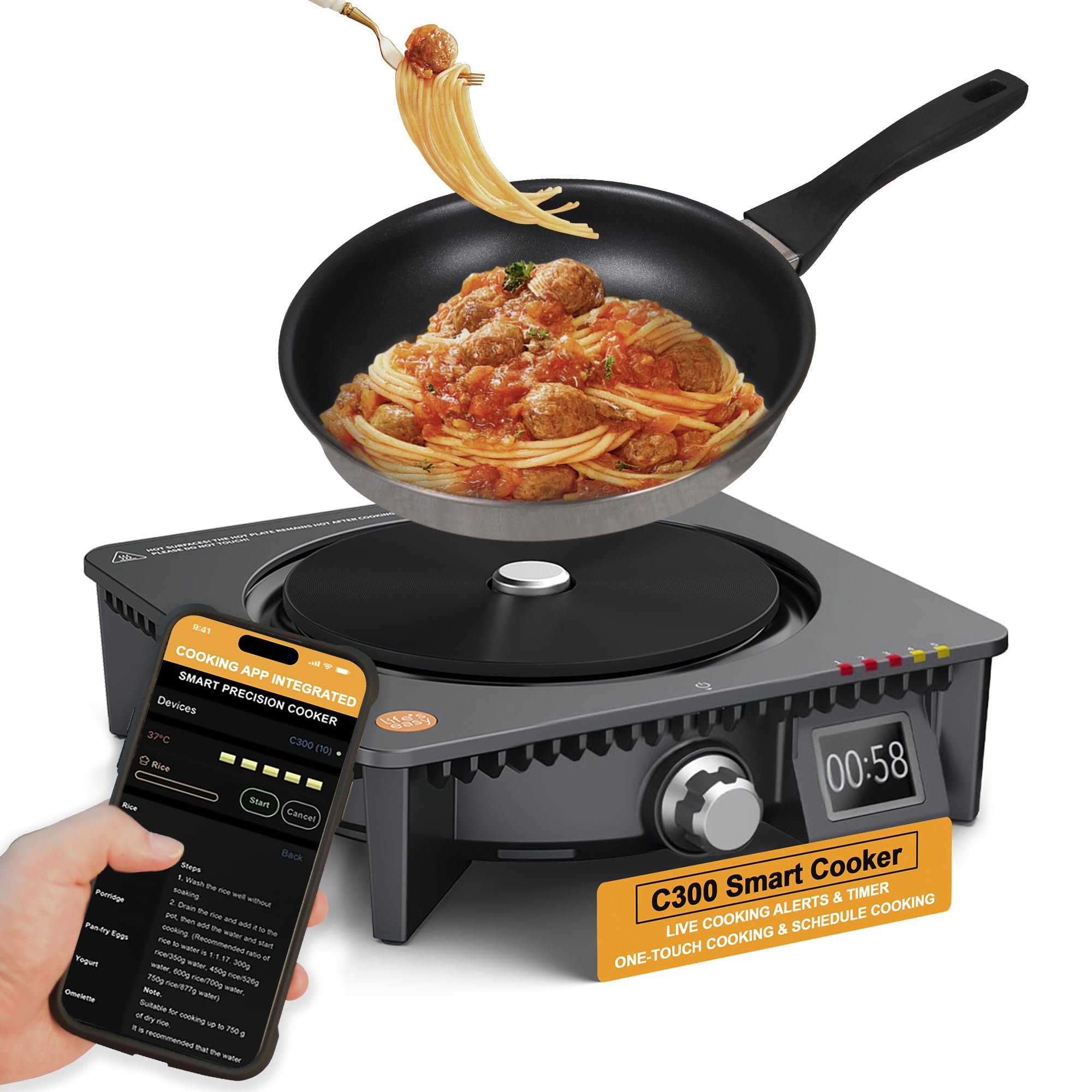 Lifes Easy C300 Smart Cooker: Perfect for College Students, Busy Professionals &Home Cooks, OneClick, Scheduled Cooking with A