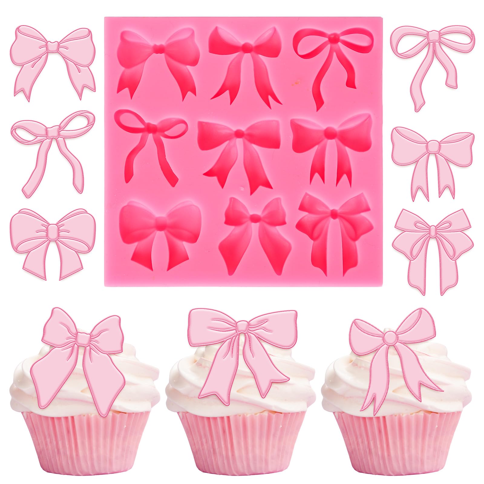 JarThenaAMCS Bow Fondant Mold Bowknot Silicone Mold Bow Coquette Chocolate Candy Mould For Kitchen Baking Crafts Birthday Baby S