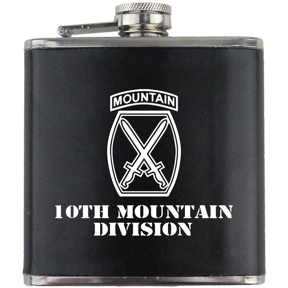 Army 10th Mountain Division Subdued Stainless Steel Leather Wrapped 6oz. Flask