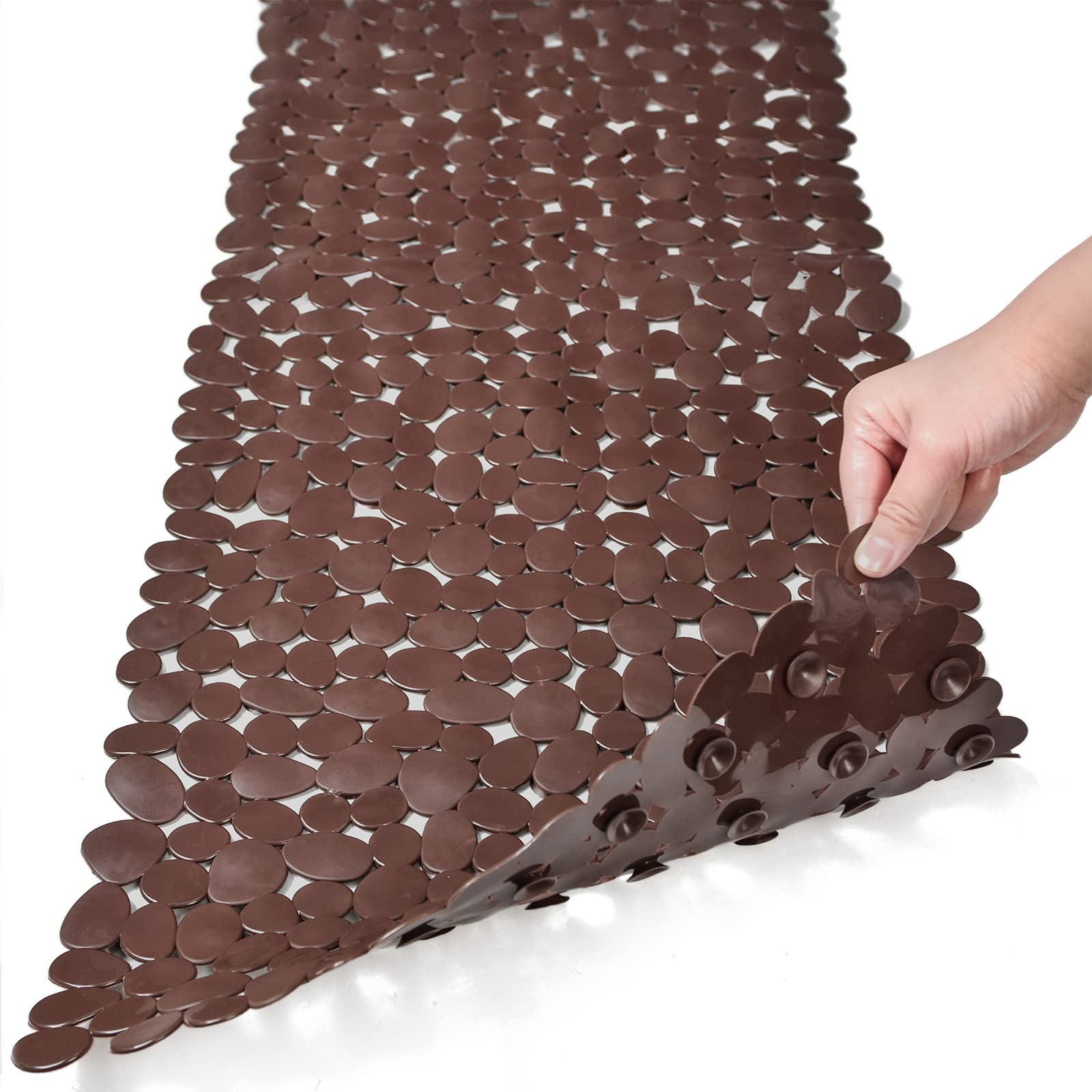 Songziming Bathtub Mat Non Slip Pebble Bath Shower Mat With Drain Holes, Suction Cups Mat For Tub (16'' W X 35'' L,Brown)