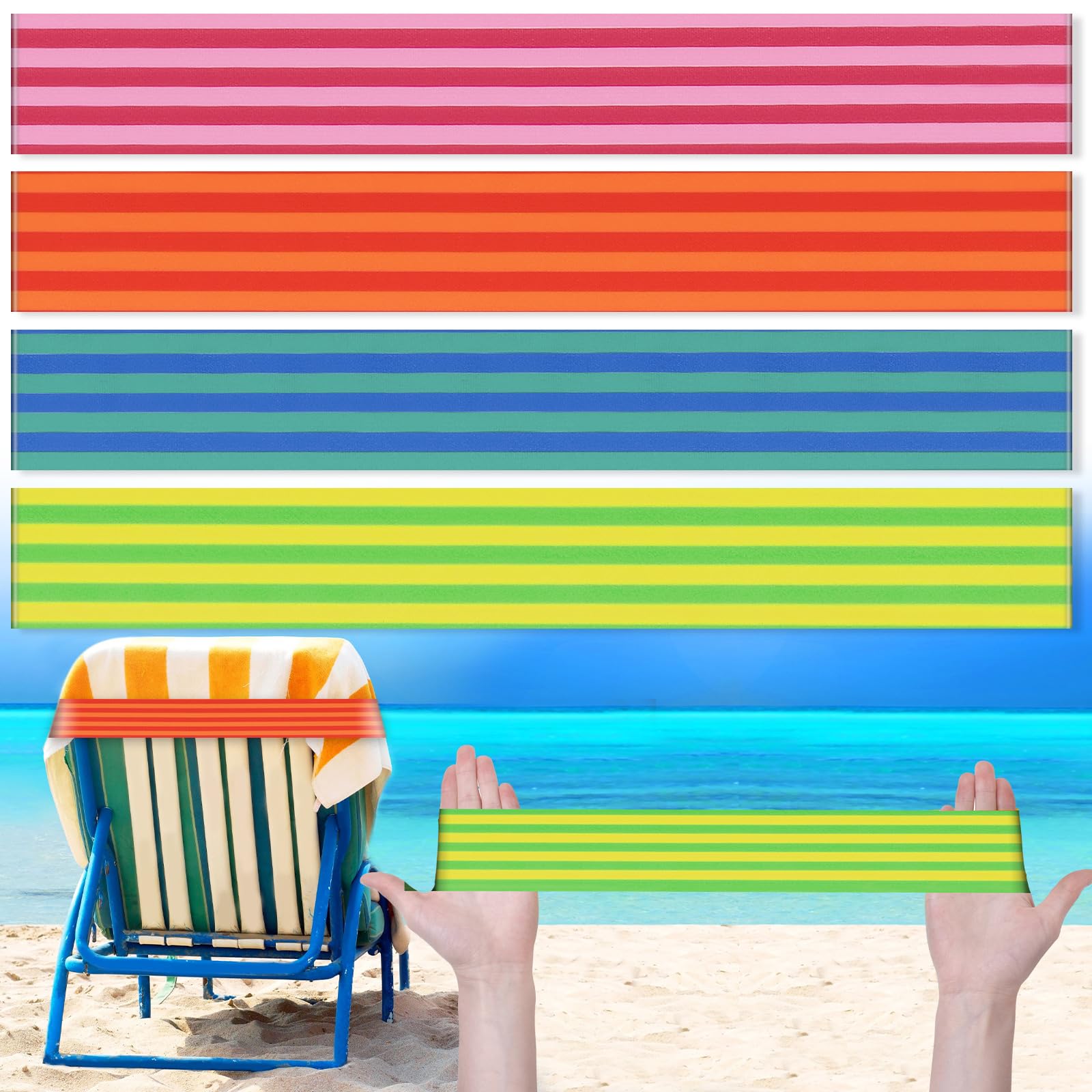 Boao 4 Pcs Large Towel Bands For Beach Chairs 15.75 X 1.97 Inch Cruise Towel Clips For Lounge Beach Pool Chairs Towel Strap Hold