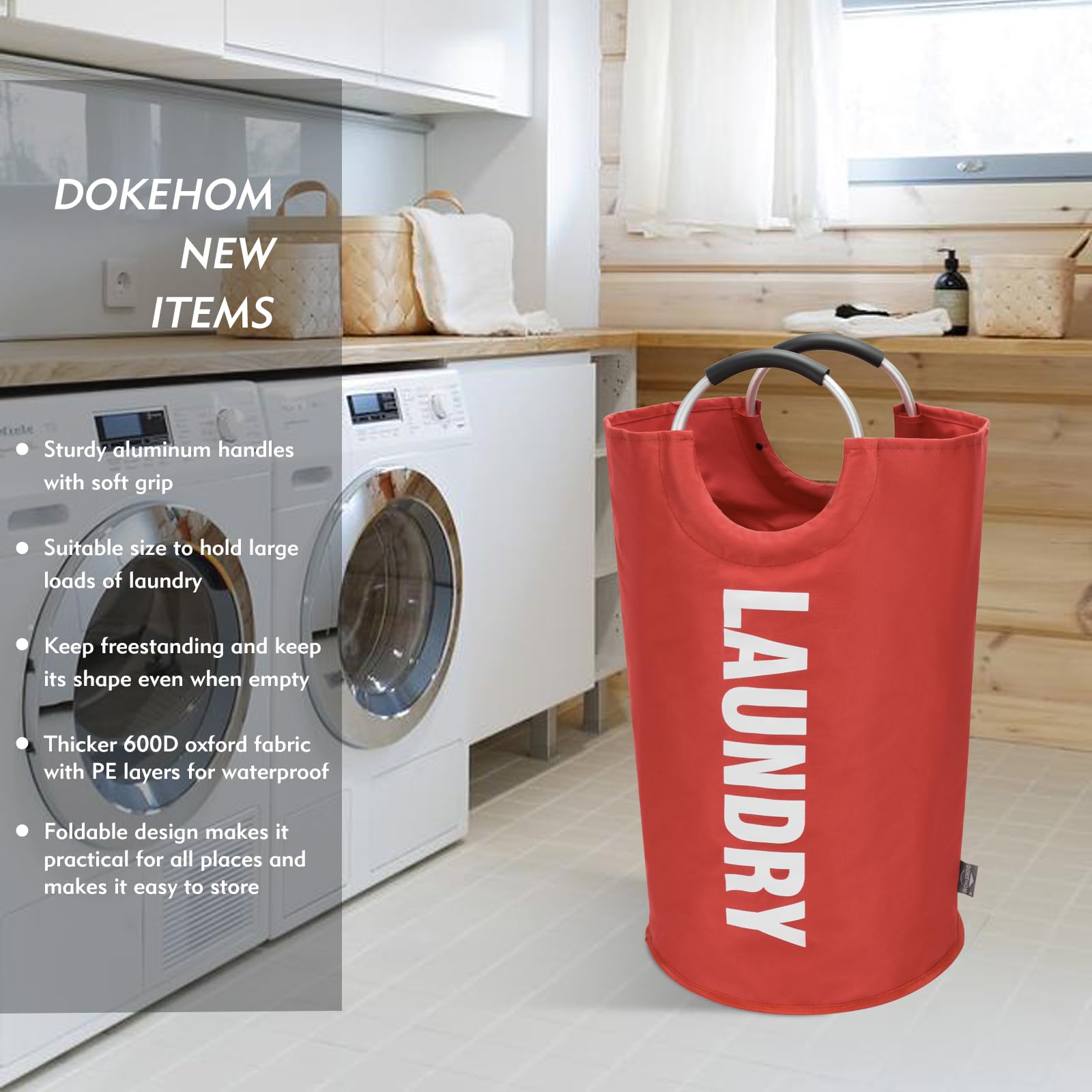 DOKEHOM 125L X-Large collapsible Washing Laundry Basket Bag (7 colors) for Bedroom  Fabric (Red  XL)