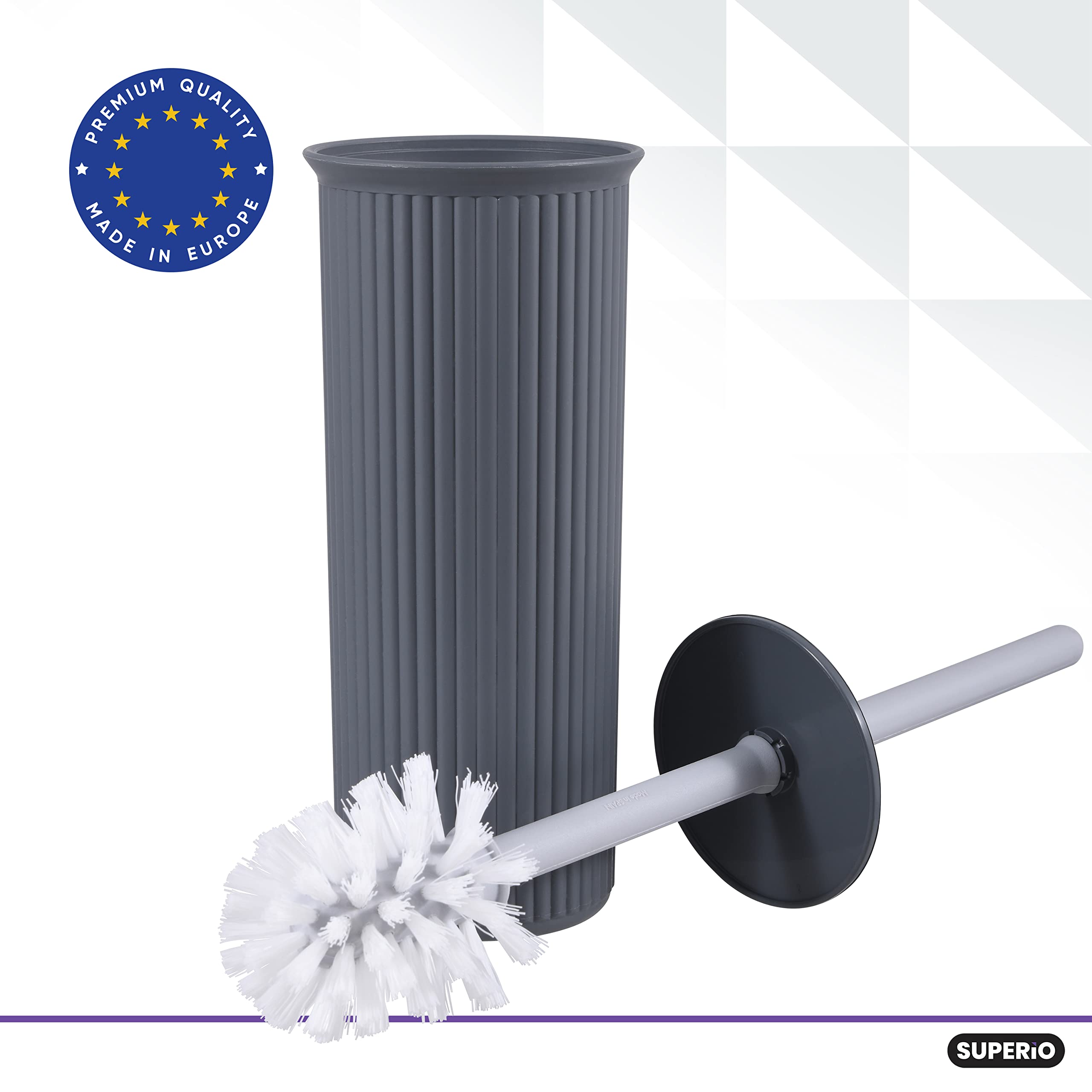 Superio Ribbed Collection - Decorative Plastic Toilet Bowl Brush And Holder Set, Grey (2 Pack) Cleaner Scrubber For Bathroom