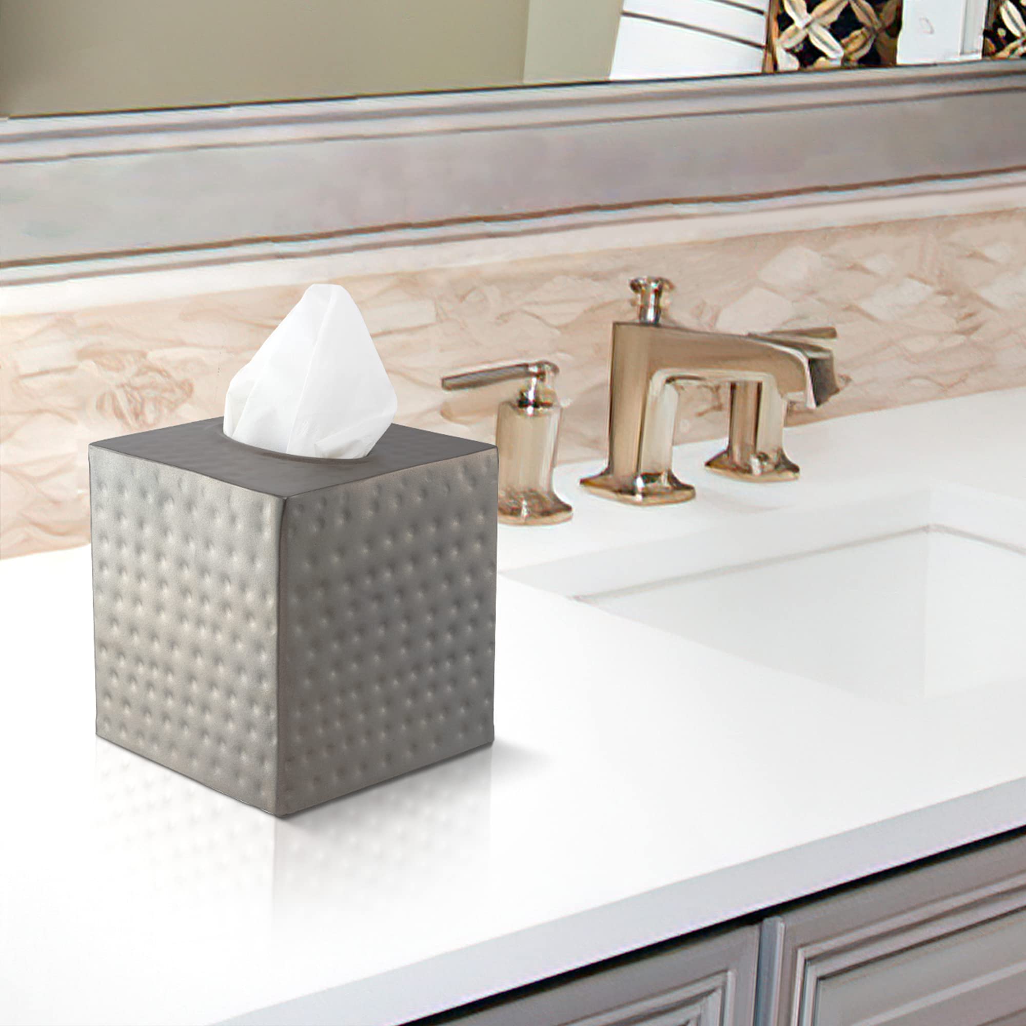 Monarch Abode 19427 Hand Hammered Tissue Box Square Cover Holder & Dispenser Metal Dresser Accessories For Home & Office Bathroo
