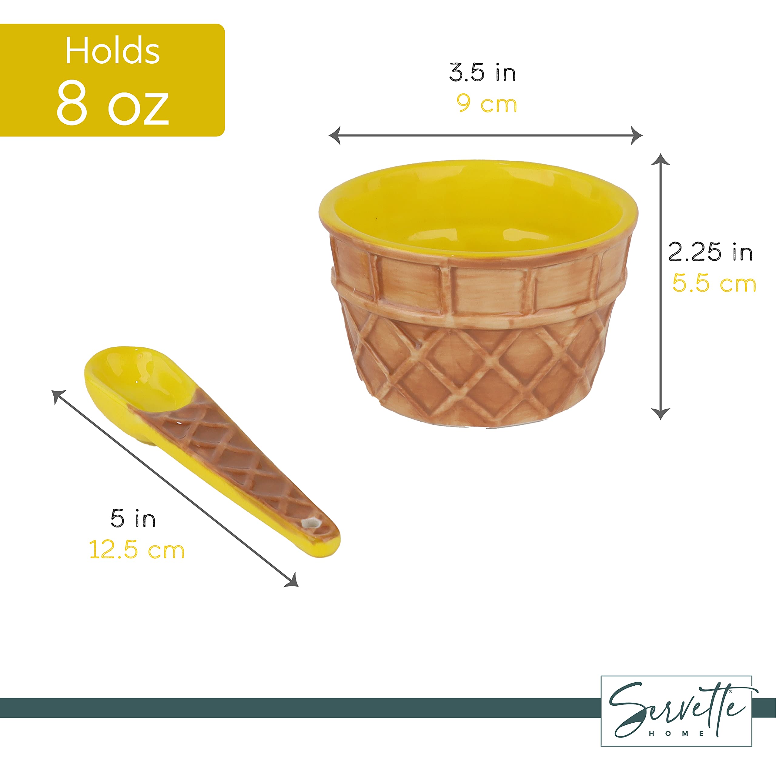 Yellow Ice Cream Sundae Dessert Bowl With Spoon 8Oz - Set Of 2