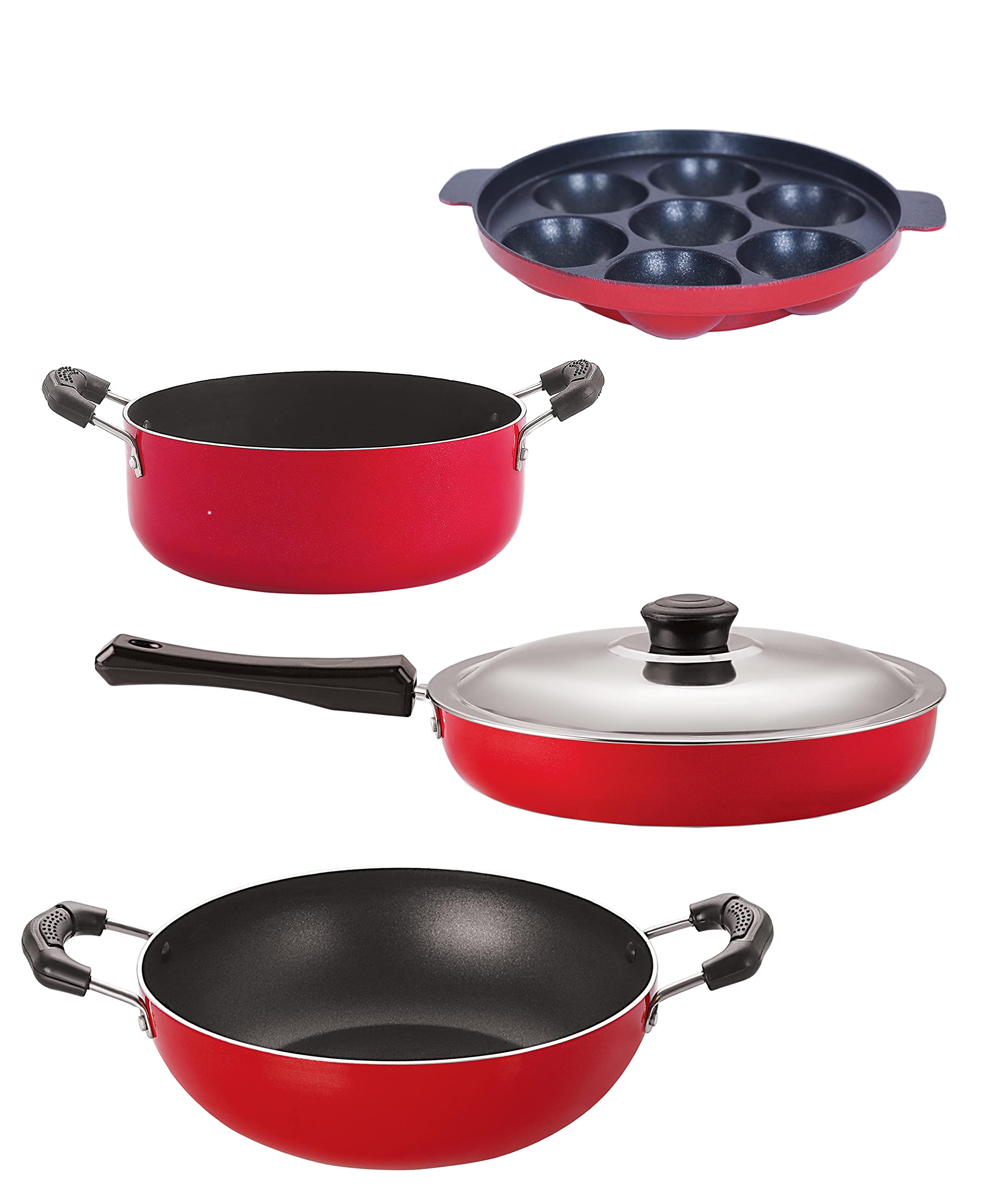 Nirlon Cookware Aluminium Non Stick Gift Cooking Set Of 4 Pieces (Fp10_Kd14_Ap7_Cs24)