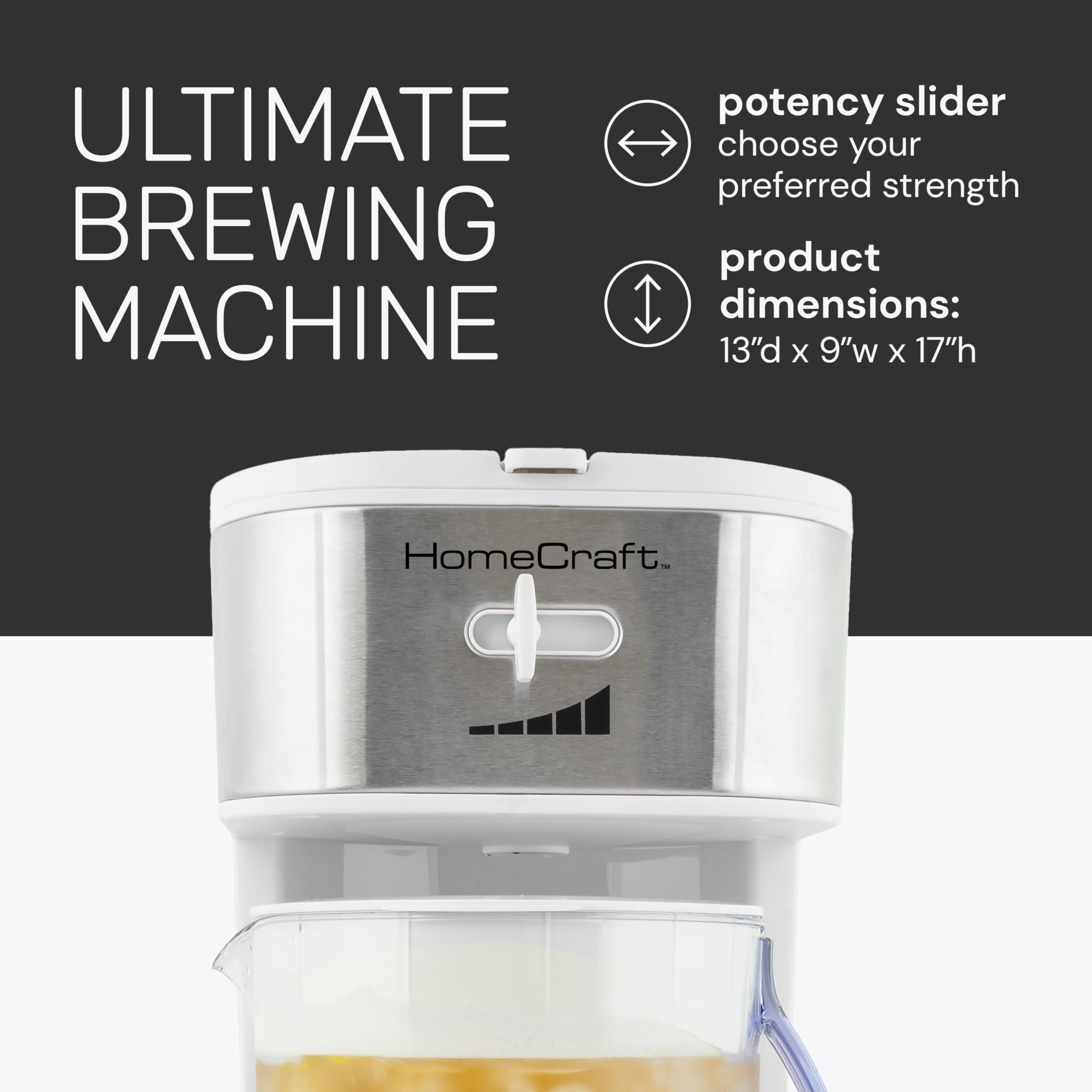 Homecraft 3-Quart White Stainless Steel Caf  ' Iced Tea And Iced Coffee Brewing System, 12 Cups, Strength Selector & Infuser Cha