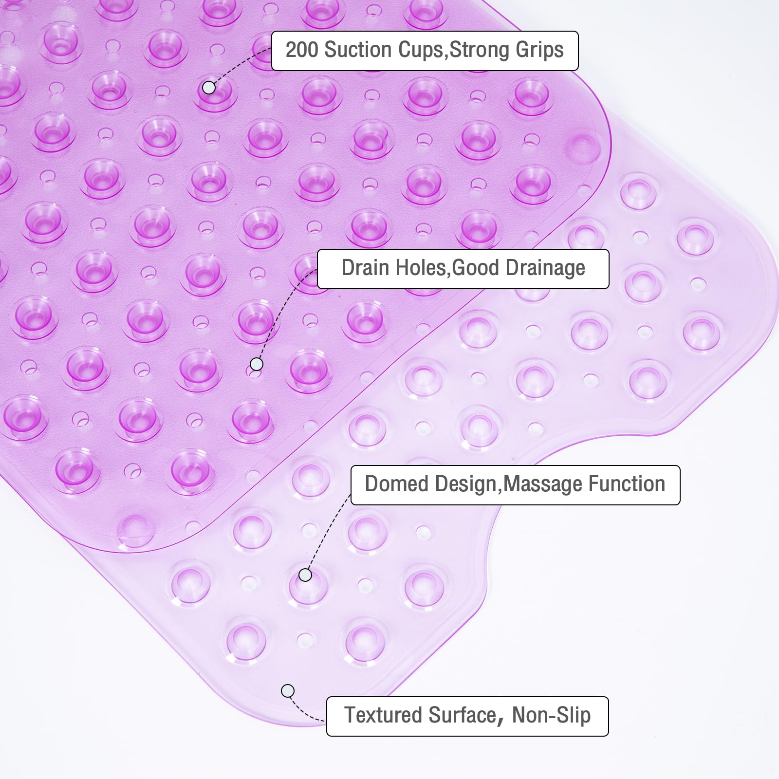 Naoloture Extra Long Bathtub Mat Non Slip, Clear Purple Soft Bath Mat For Tub 40 X 16 Inch Full Size, Bath Tub Shower Mats For B