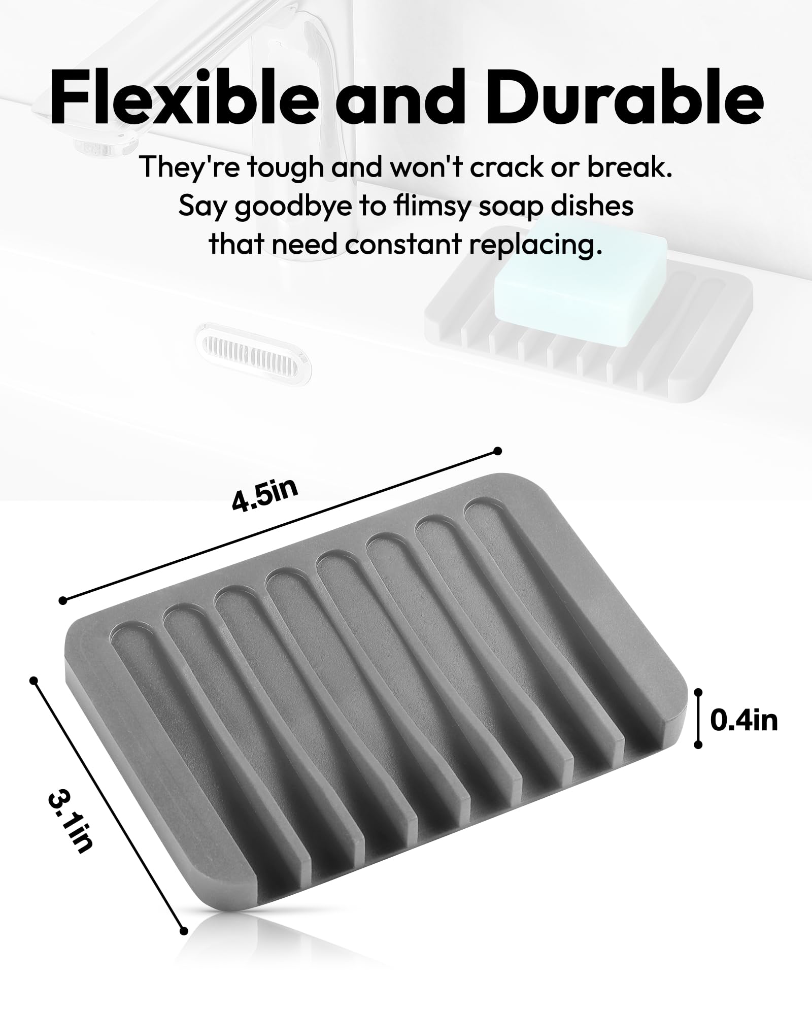 Jomeech Bathroom Soap Dish, Silicone Soap Holder For Bar Soap, Pack Of 2 (Light Gray)